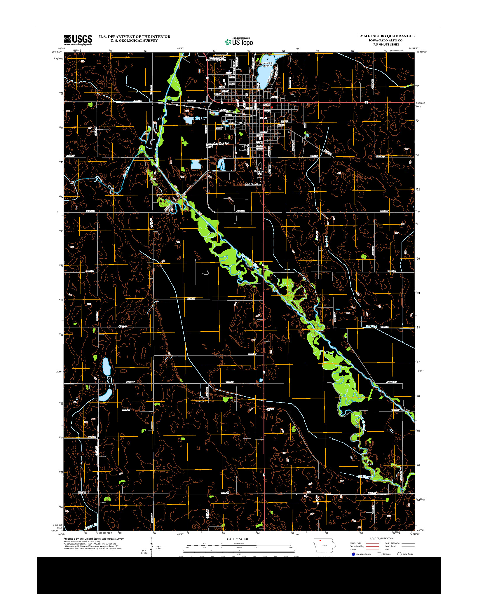 USGS US TOPO 7.5-MINUTE MAP FOR EMMETSBURG, IA 2013
