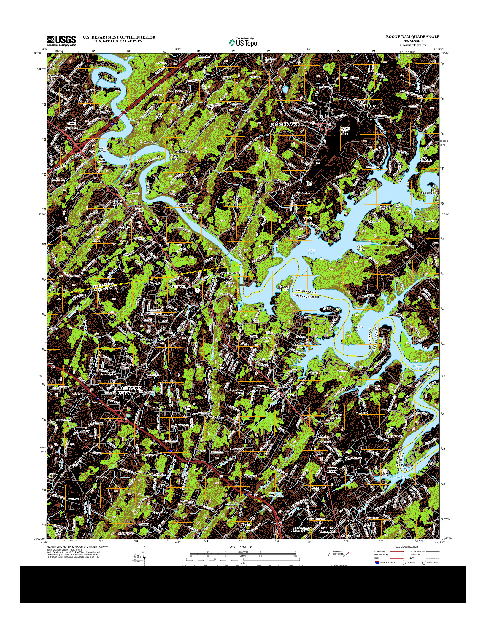 USGS US TOPO 7.5-MINUTE MAP FOR BOONE DAM, TN 2013