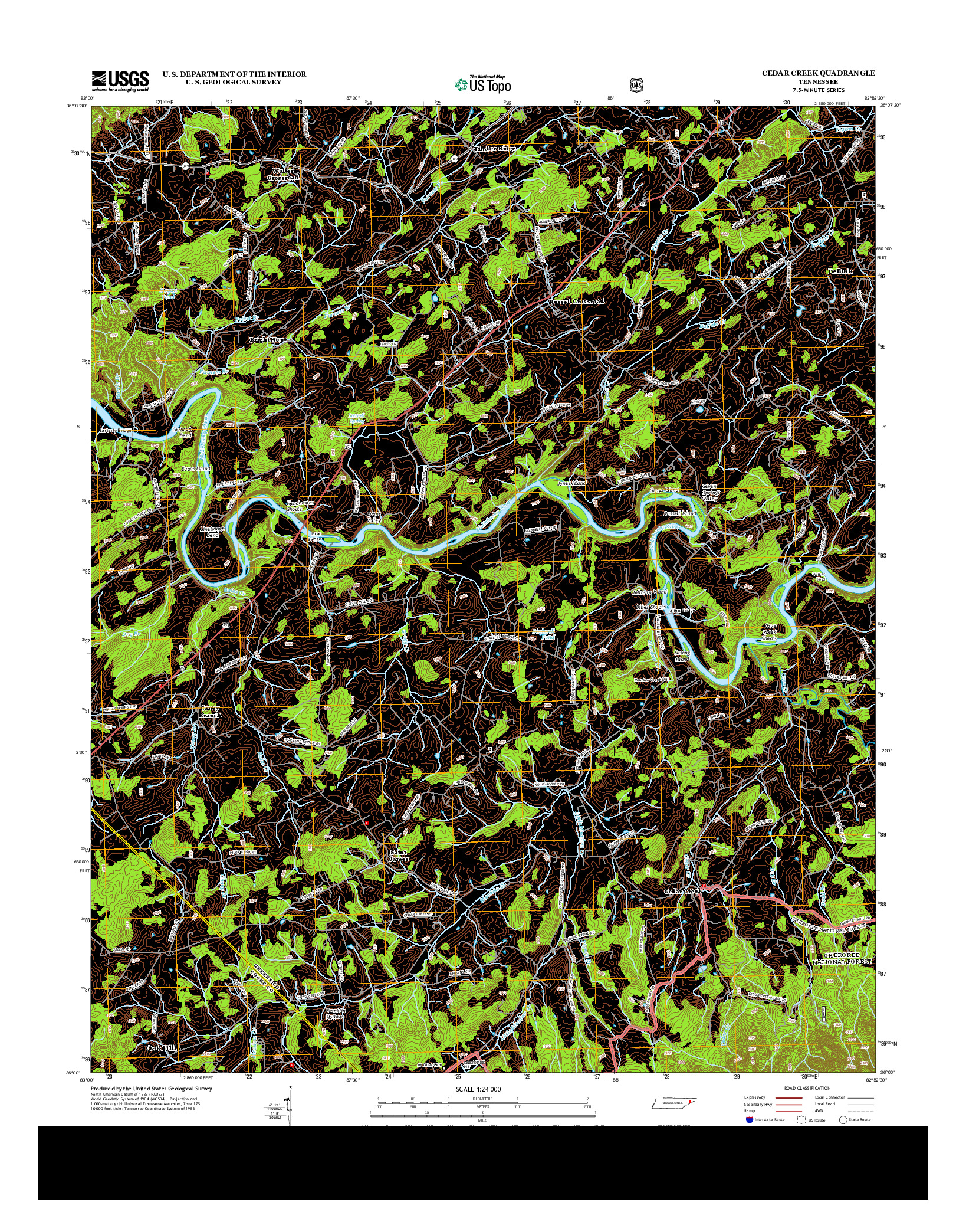 USGS US TOPO 7.5-MINUTE MAP FOR CEDAR CREEK, TN 2013