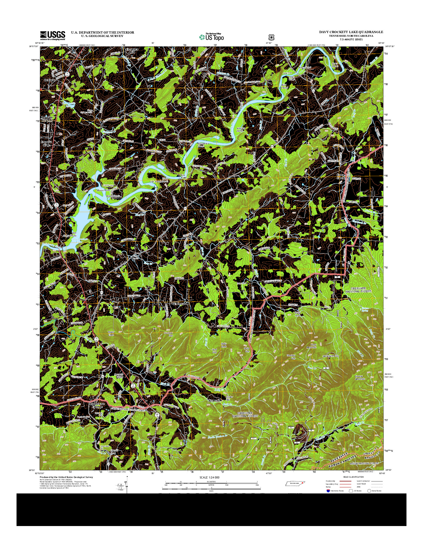 USGS US TOPO 7.5-MINUTE MAP FOR DAVY CROCKETT LAKE, TN-NC 2013