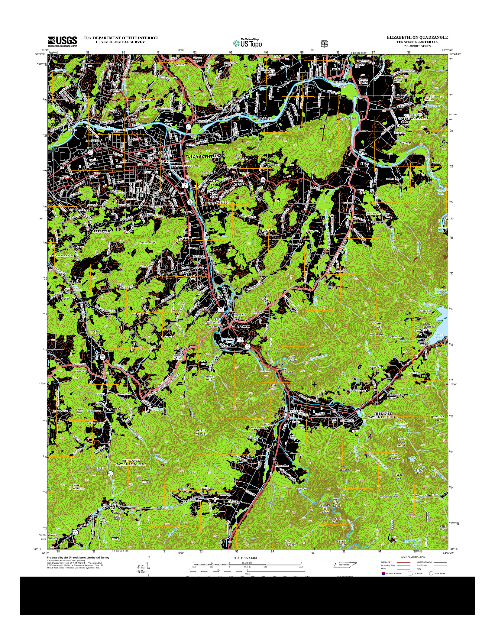 USGS US TOPO 7.5-MINUTE MAP FOR ELIZABETHTON, TN 2013