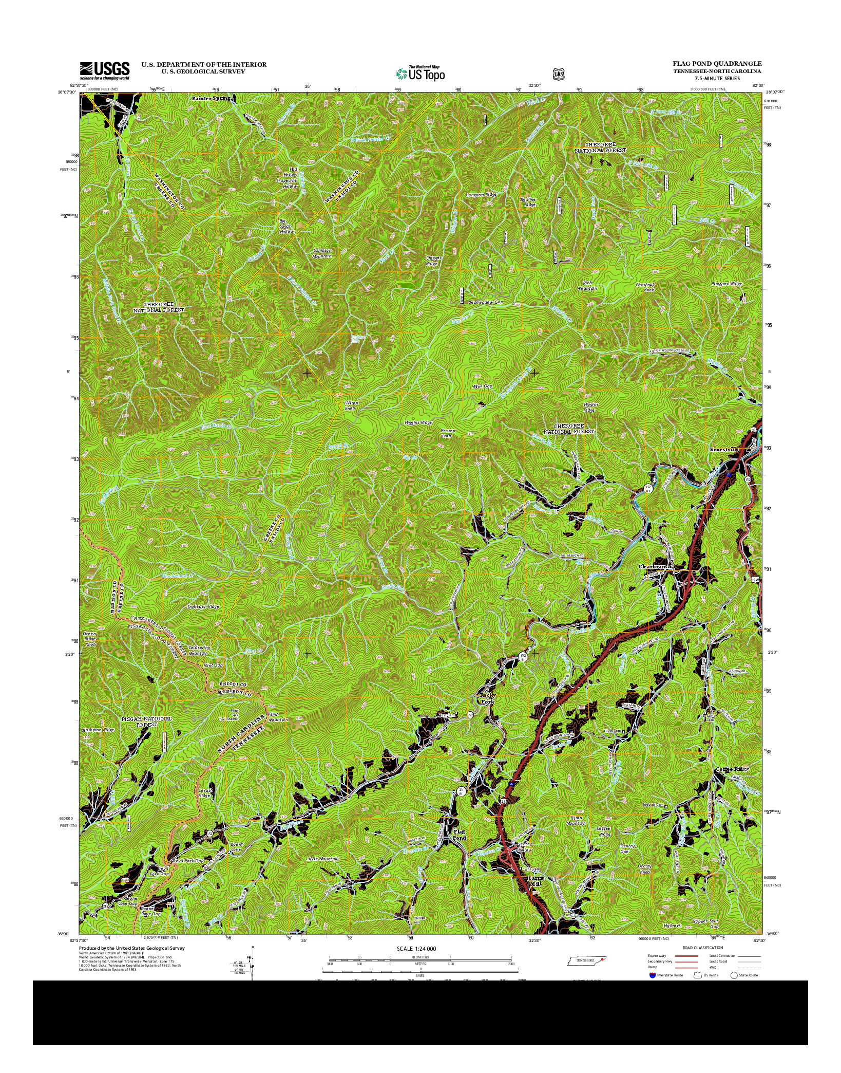 USGS US TOPO 7.5-MINUTE MAP FOR FLAG POND, TN-NC 2013