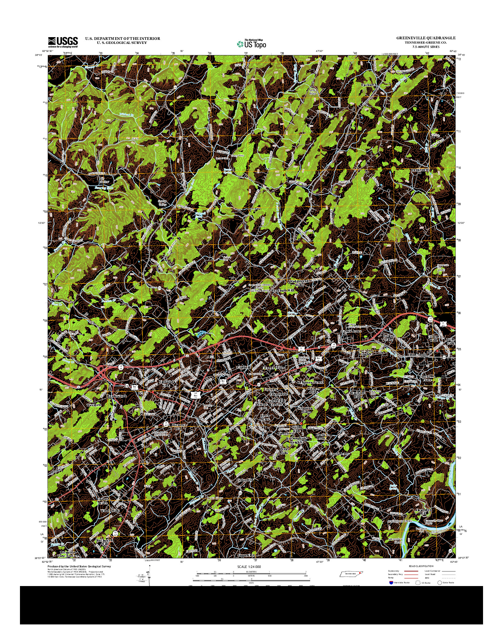 USGS US TOPO 7.5-MINUTE MAP FOR GREENEVILLE, TN 2013