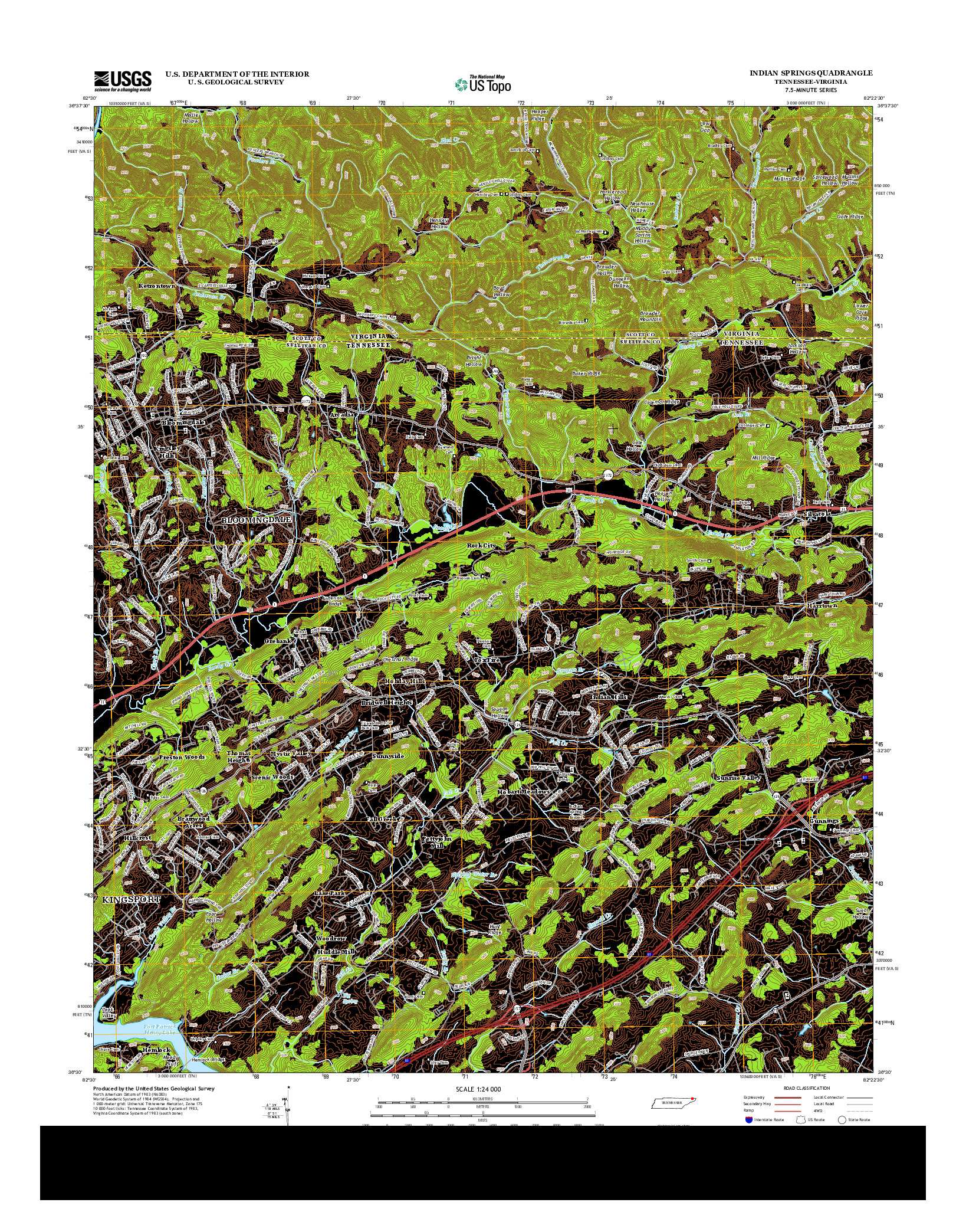 USGS US TOPO 7.5-MINUTE MAP FOR INDIAN SPRINGS, TN-VA 2013