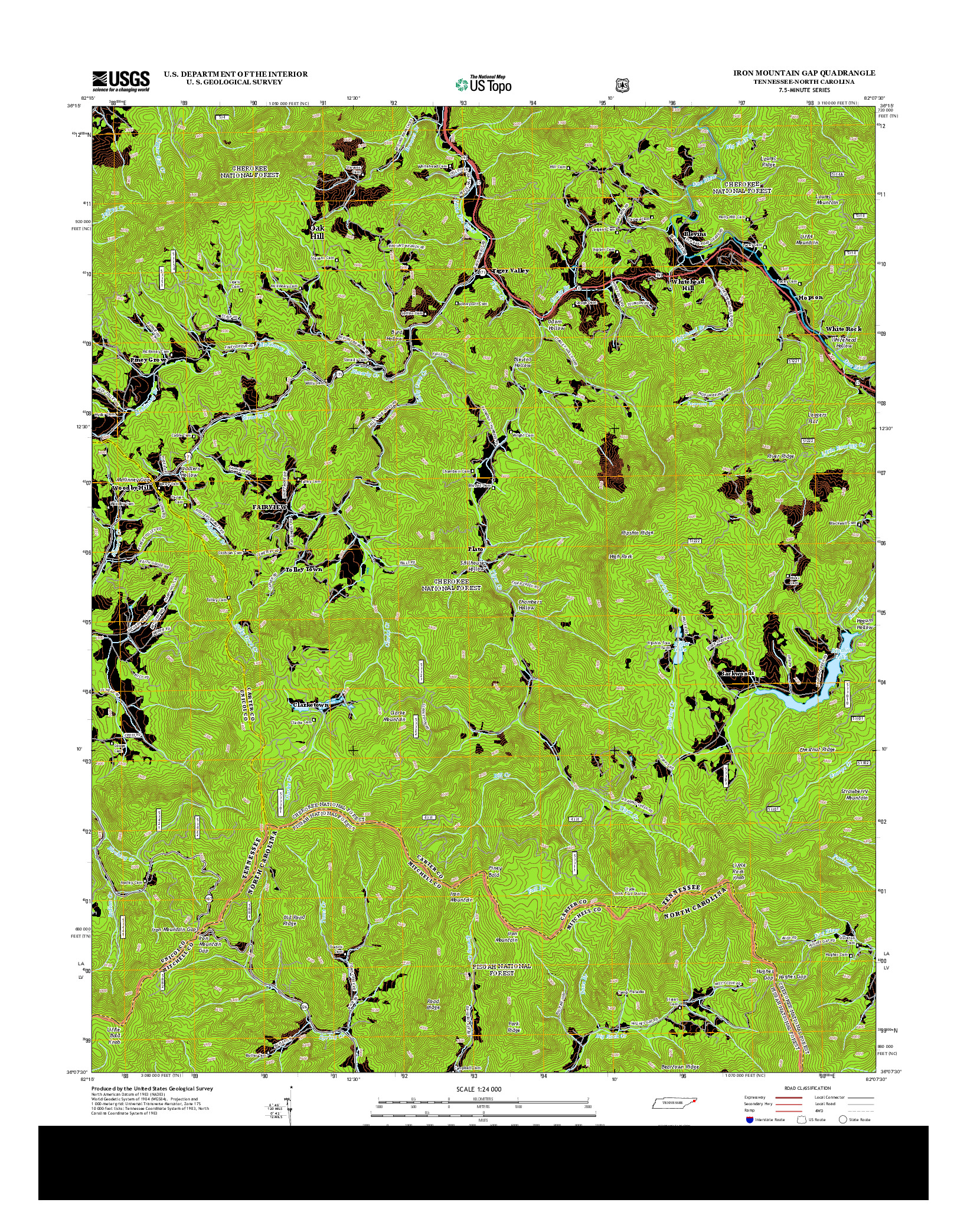 USGS US TOPO 7.5-MINUTE MAP FOR IRON MOUNTAIN GAP, TN-NC 2013