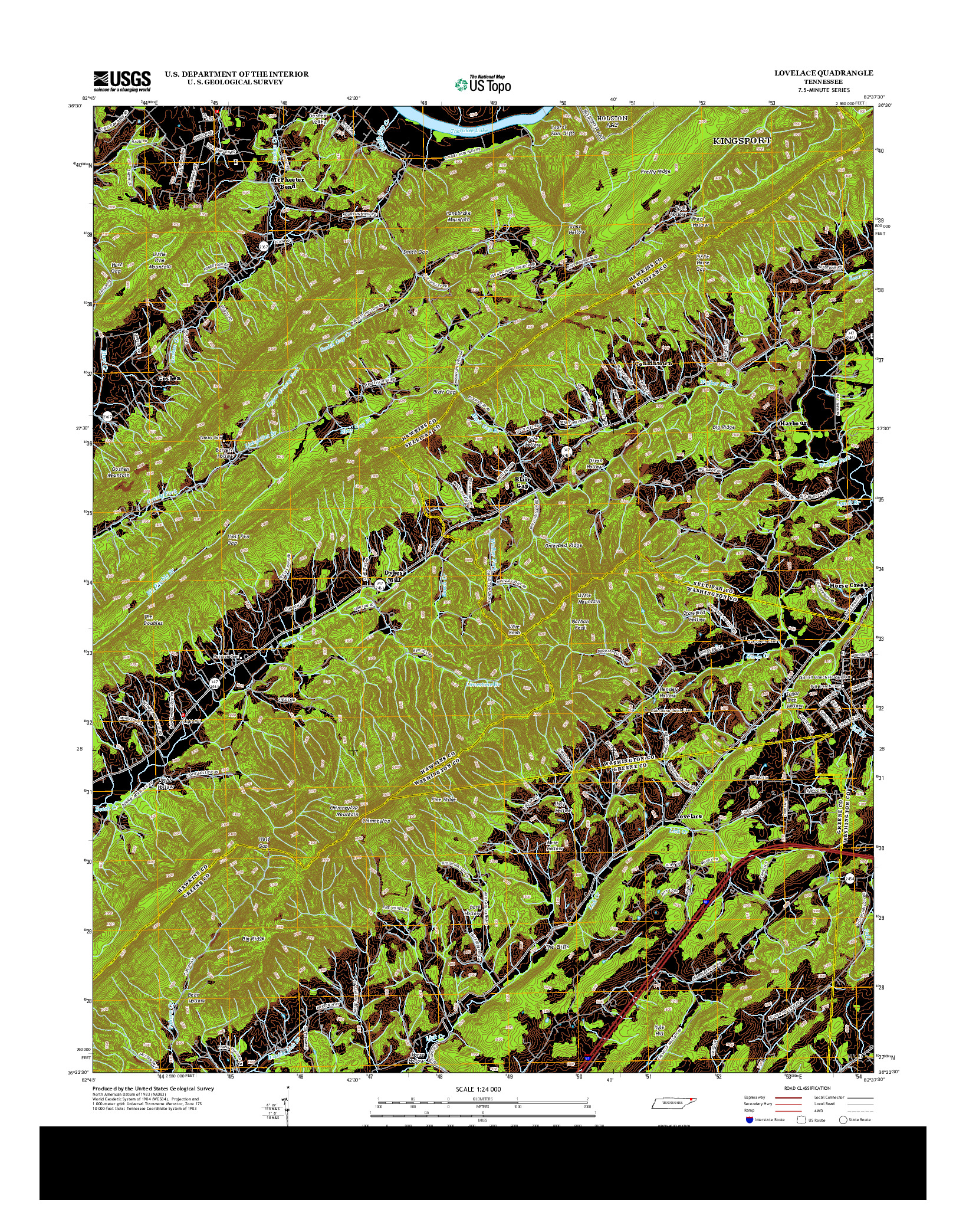 USGS US TOPO 7.5-MINUTE MAP FOR LOVELACE, TN 2013