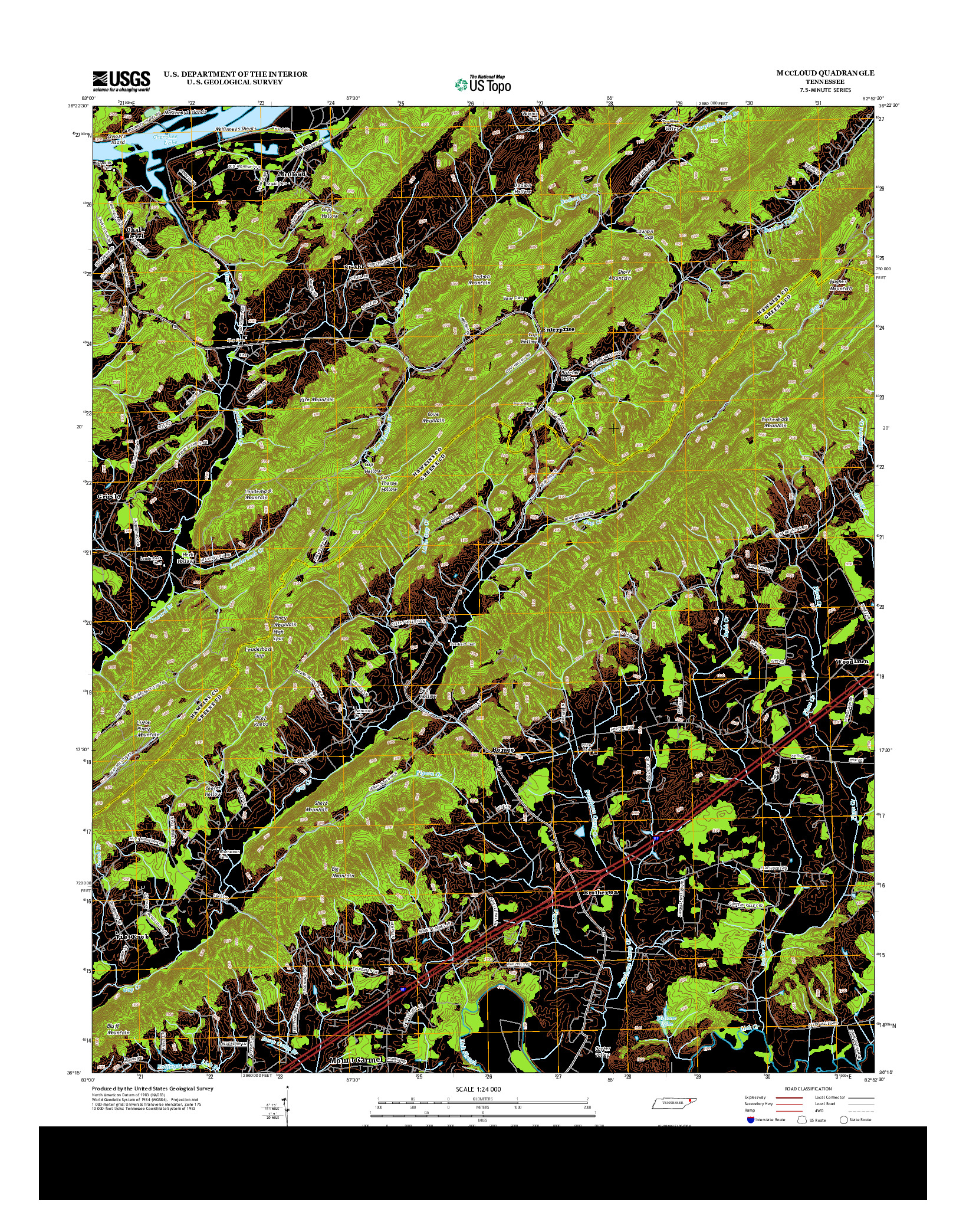 USGS US TOPO 7.5-MINUTE MAP FOR MCCLOUD, TN 2013