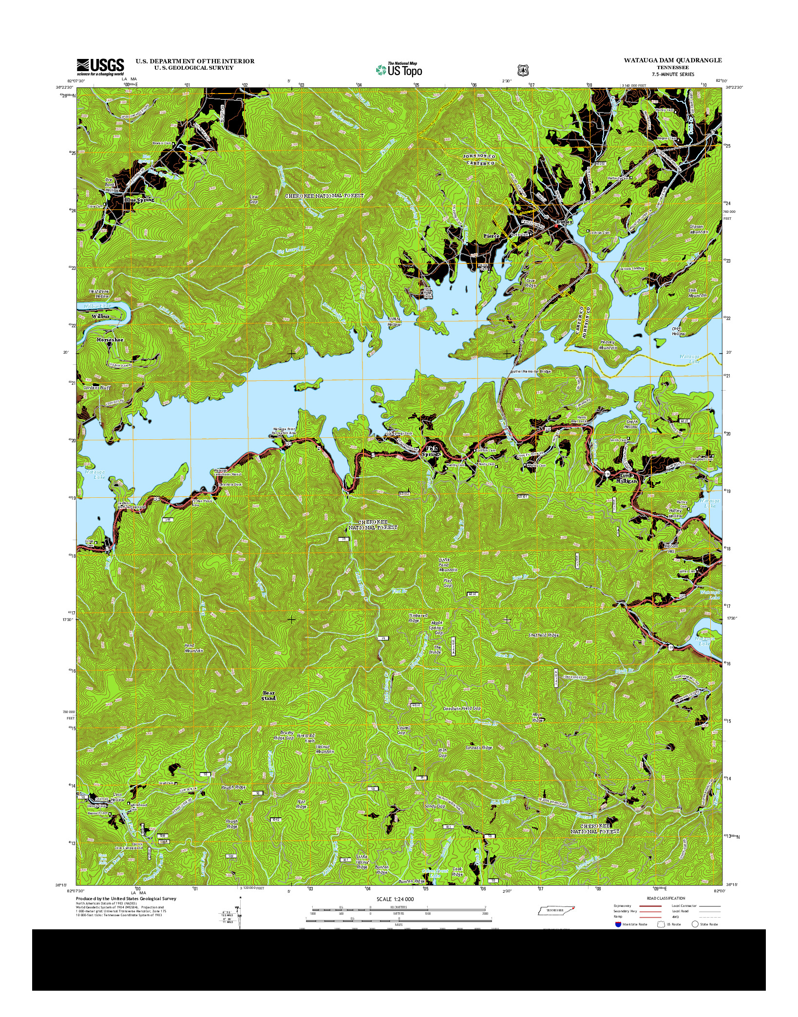 USGS US TOPO 7.5-MINUTE MAP FOR WATAUGA DAM, TN 2013