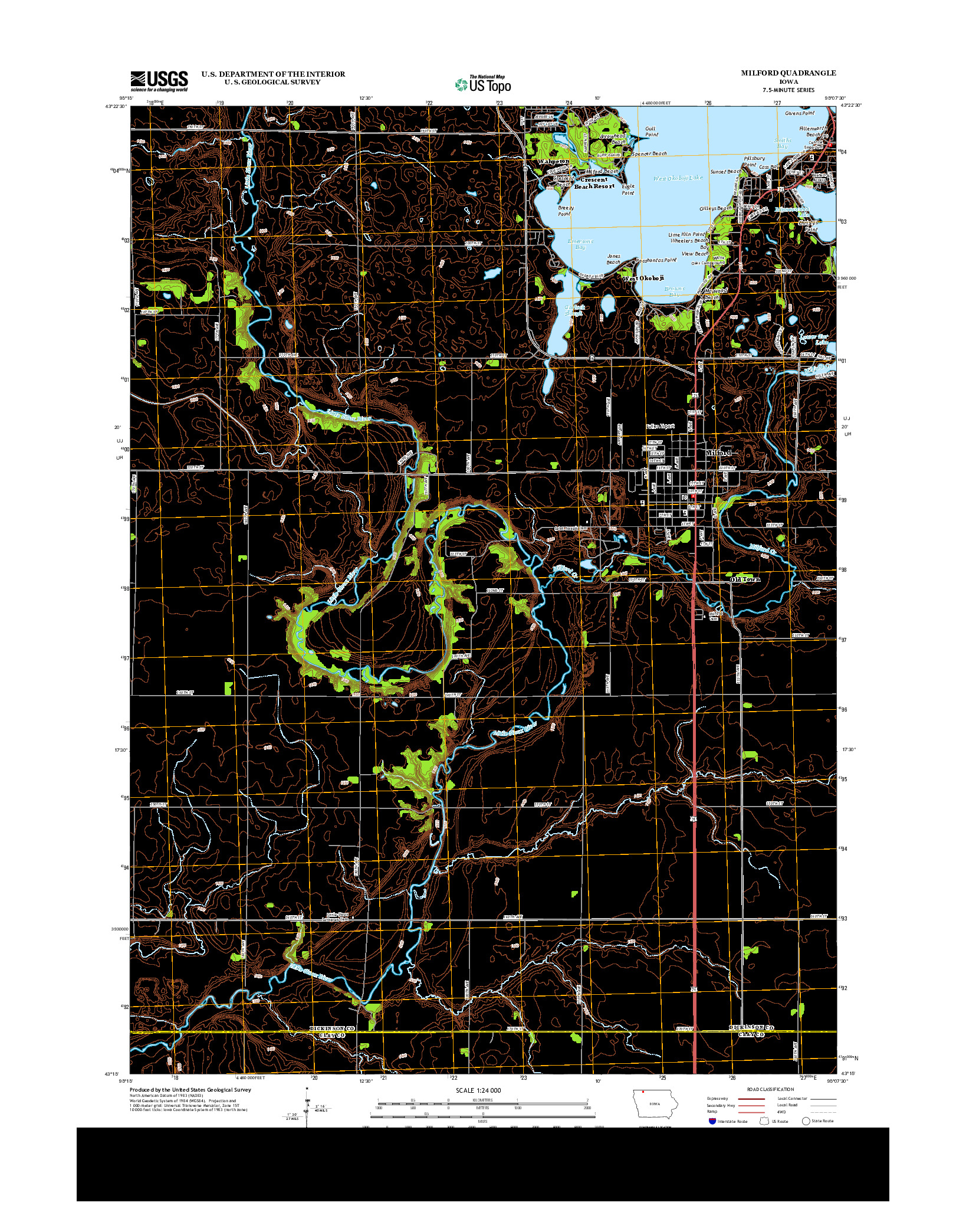 USGS US TOPO 7.5-MINUTE MAP FOR MILFORD, IA 2013