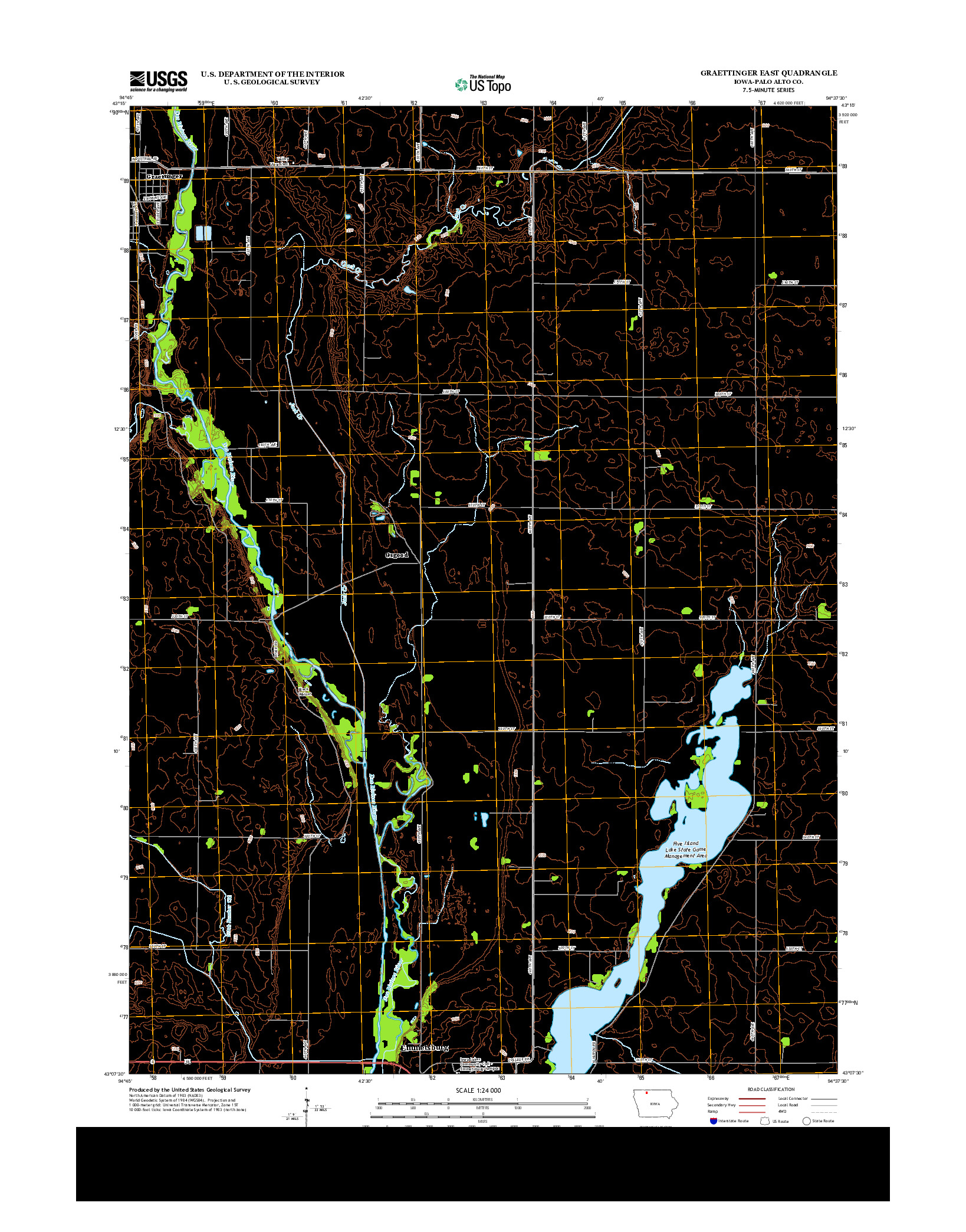 USGS US TOPO 7.5-MINUTE MAP FOR GRAETTINGER EAST, IA 2013