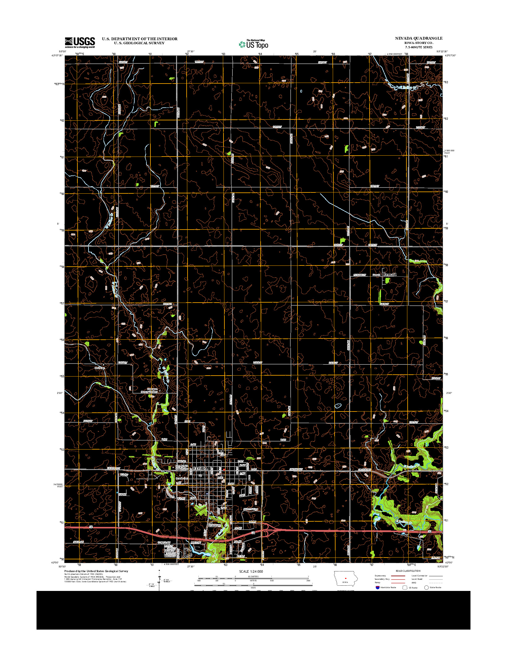USGS US TOPO 7.5-MINUTE MAP FOR NEVADA, IA 2013