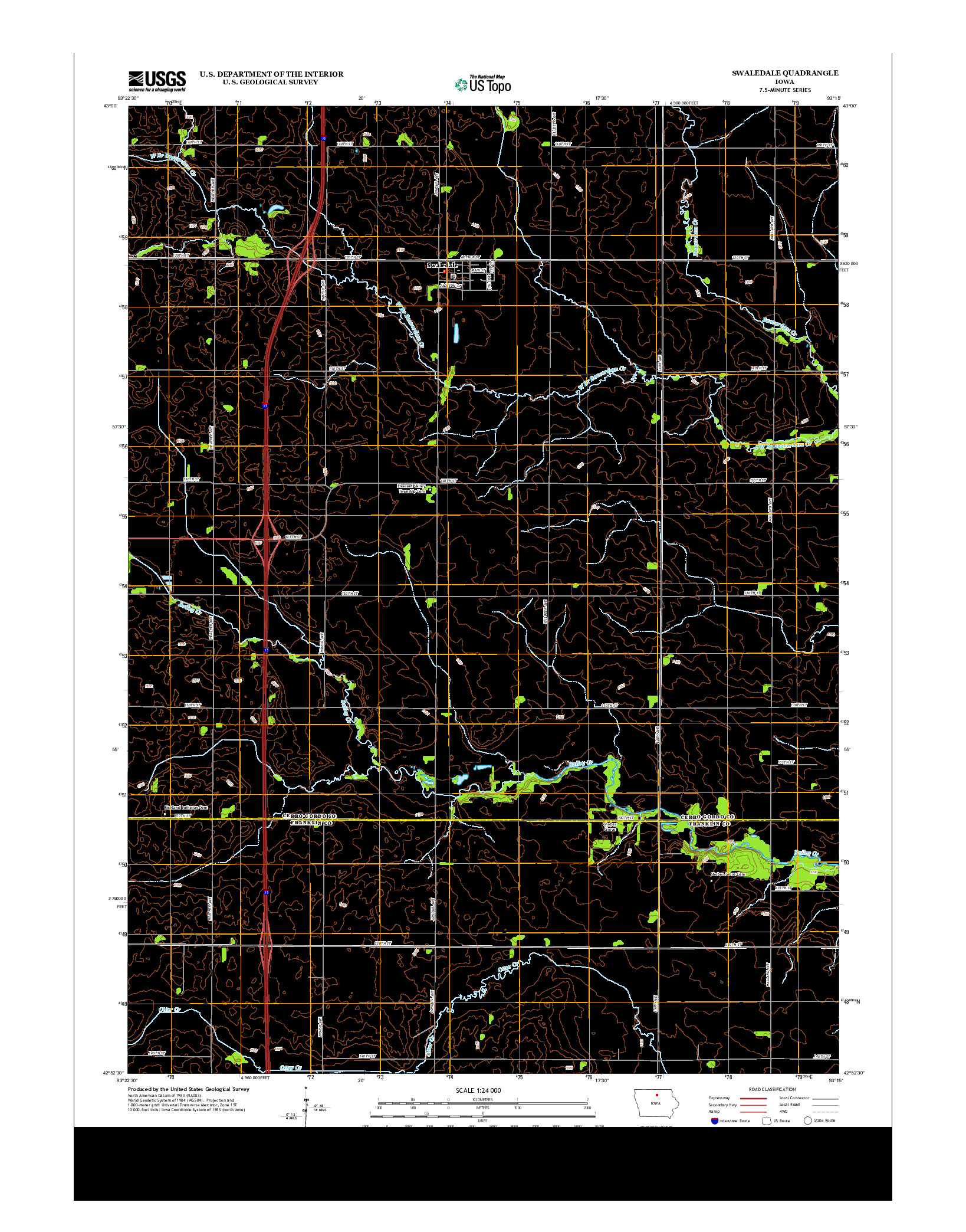 USGS US TOPO 7.5-MINUTE MAP FOR SWALEDALE, IA 2013