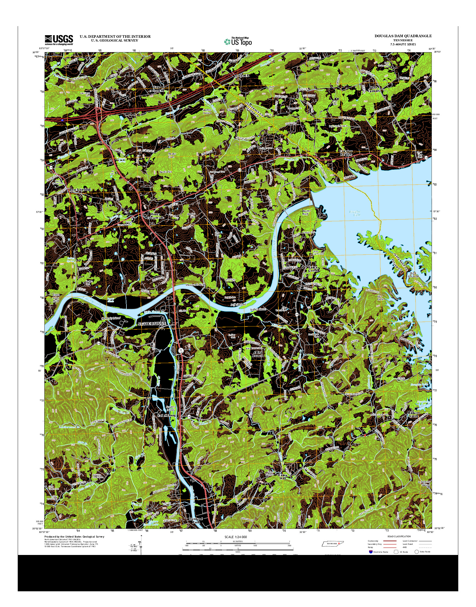 USGS US TOPO 7.5-MINUTE MAP FOR DOUGLAS DAM, TN 2013