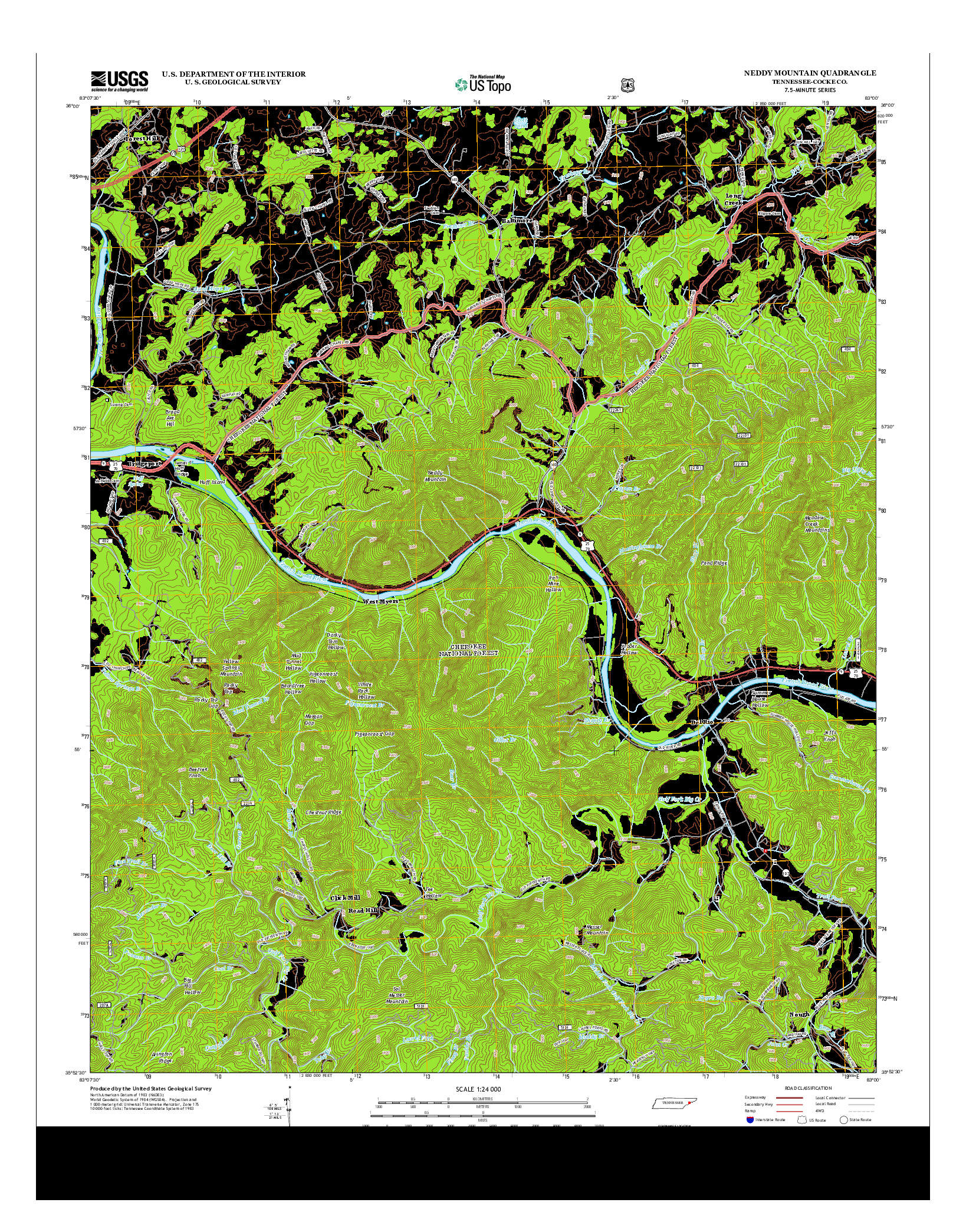 USGS US TOPO 7.5-MINUTE MAP FOR NEDDY MOUNTAIN, TN 2013