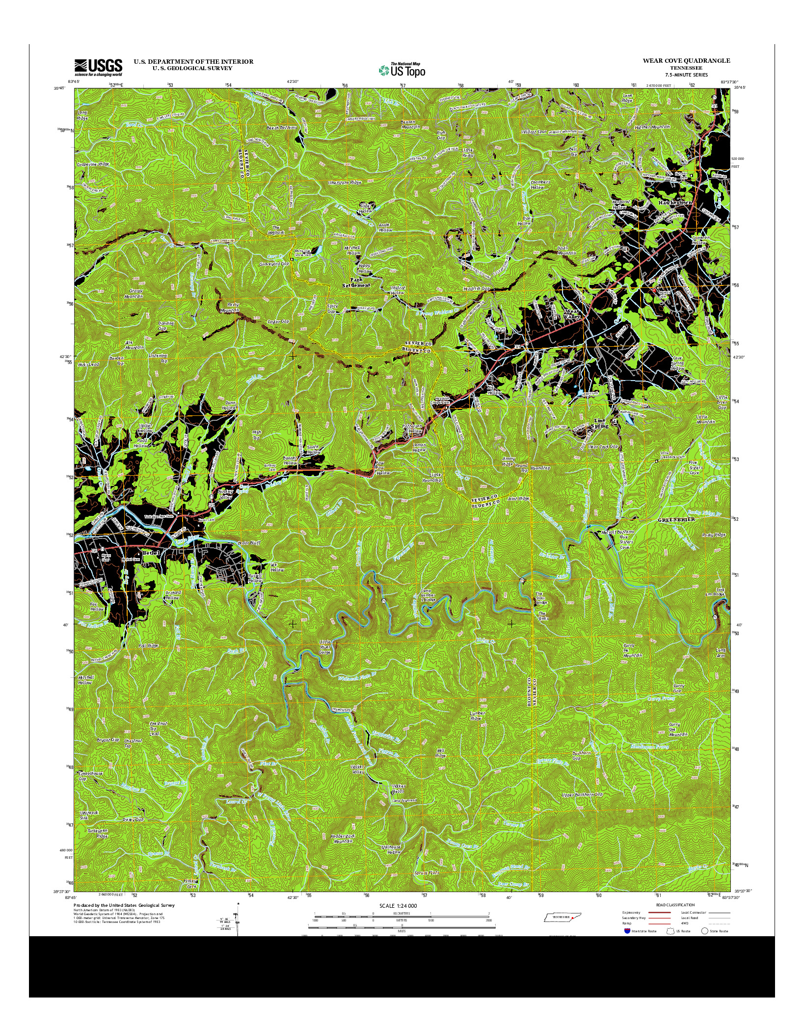 USGS US TOPO 7.5-MINUTE MAP FOR WEAR COVE, TN 2013