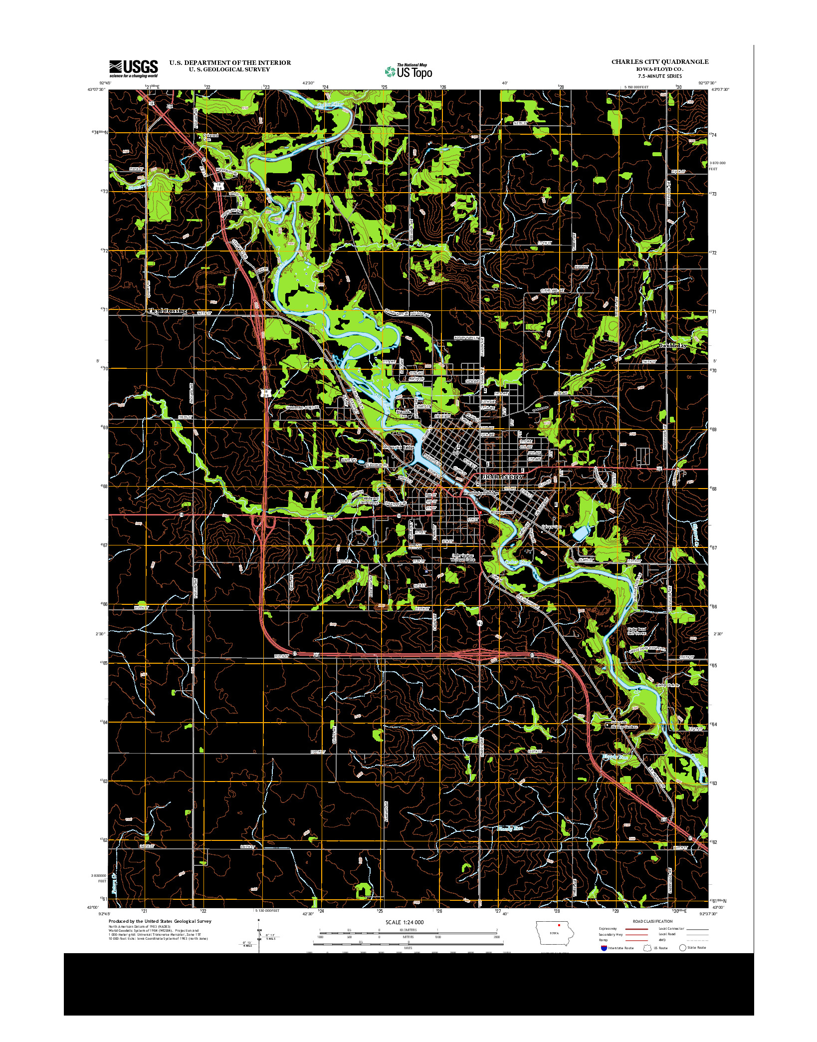 USGS US TOPO 7.5-MINUTE MAP FOR CHARLES CITY, IA 2013
