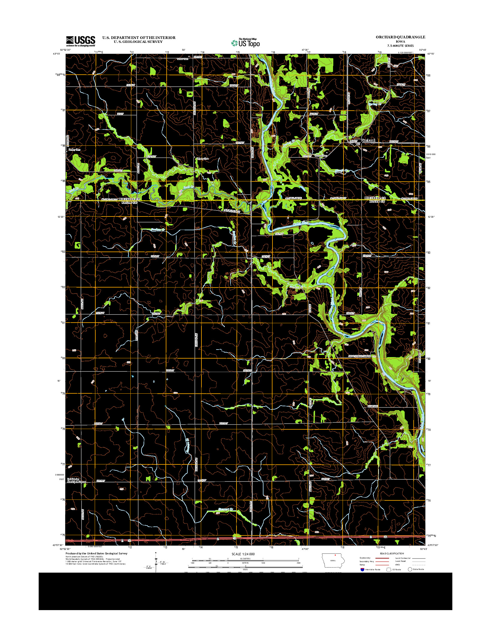 USGS US TOPO 7.5-MINUTE MAP FOR ORCHARD, IA 2013