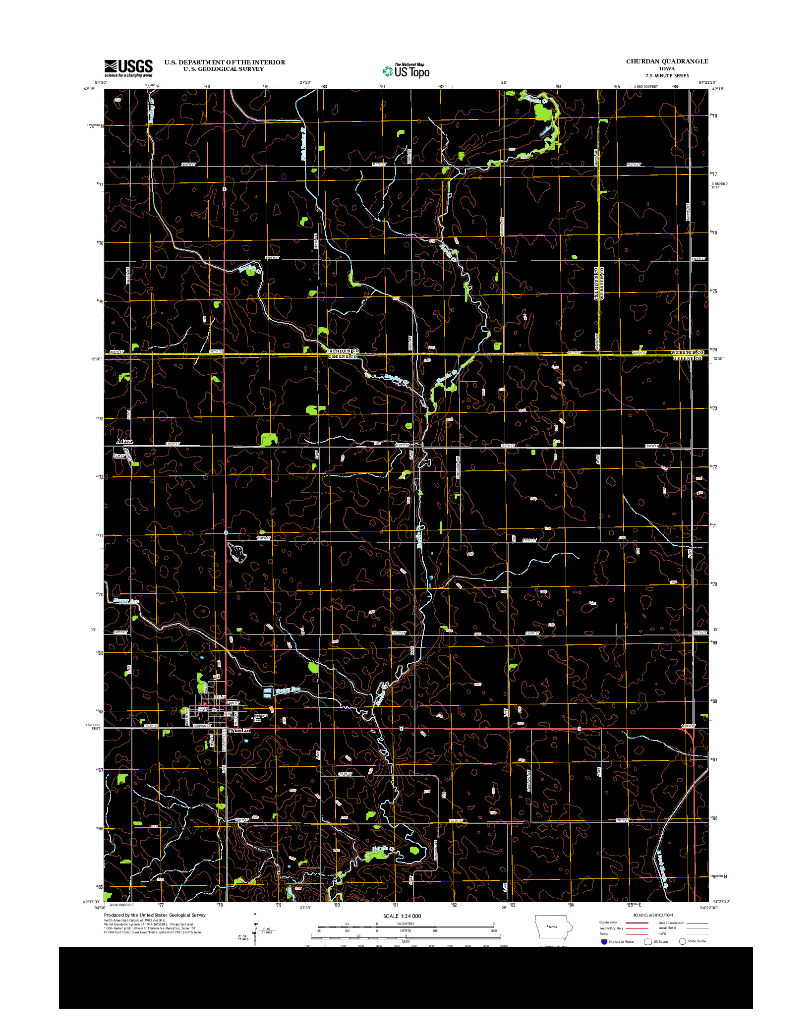 USGS US TOPO 7.5-MINUTE MAP FOR CHURDAN, IA 2013