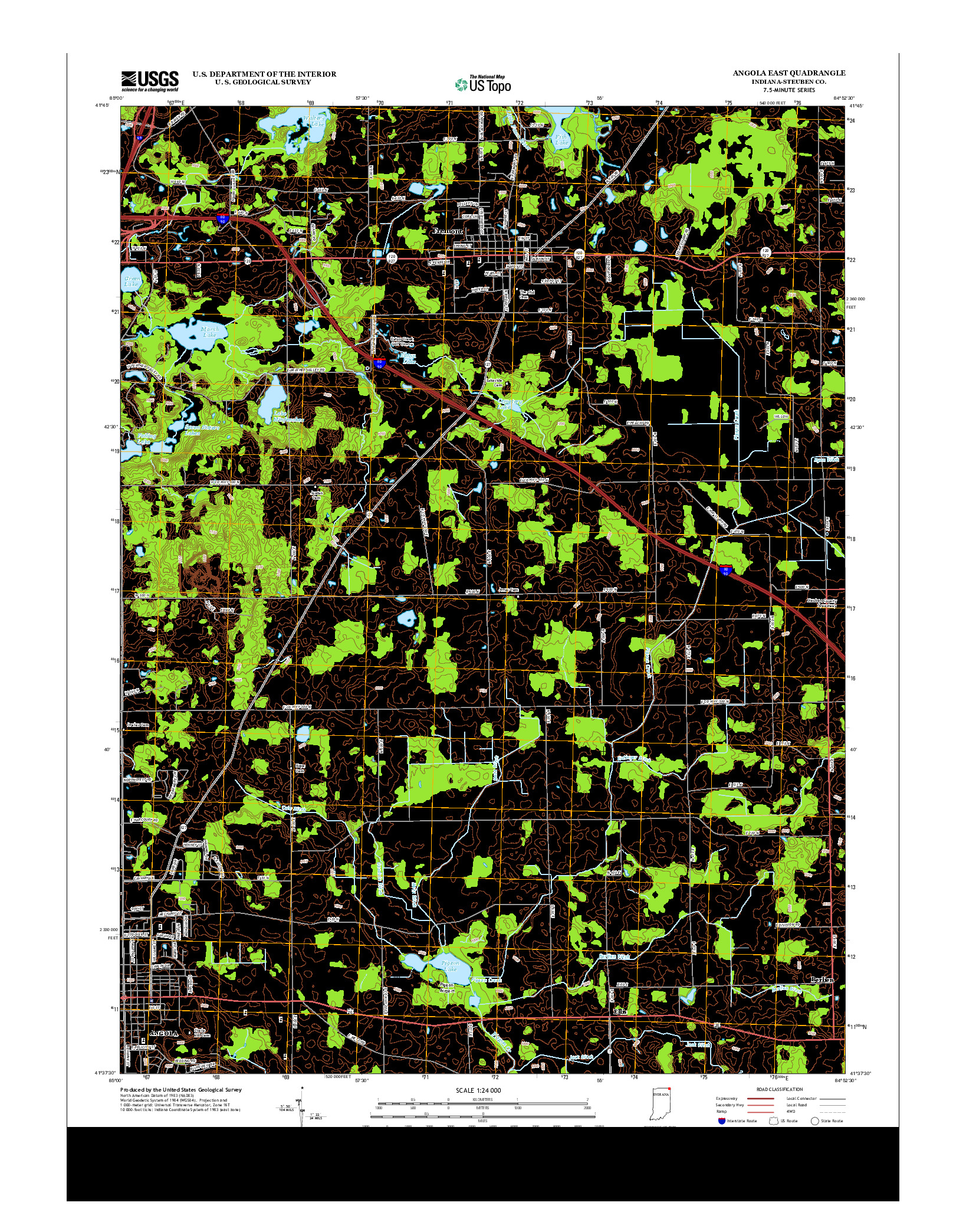 USGS US TOPO 7.5-MINUTE MAP FOR ANGOLA EAST, IN 2013