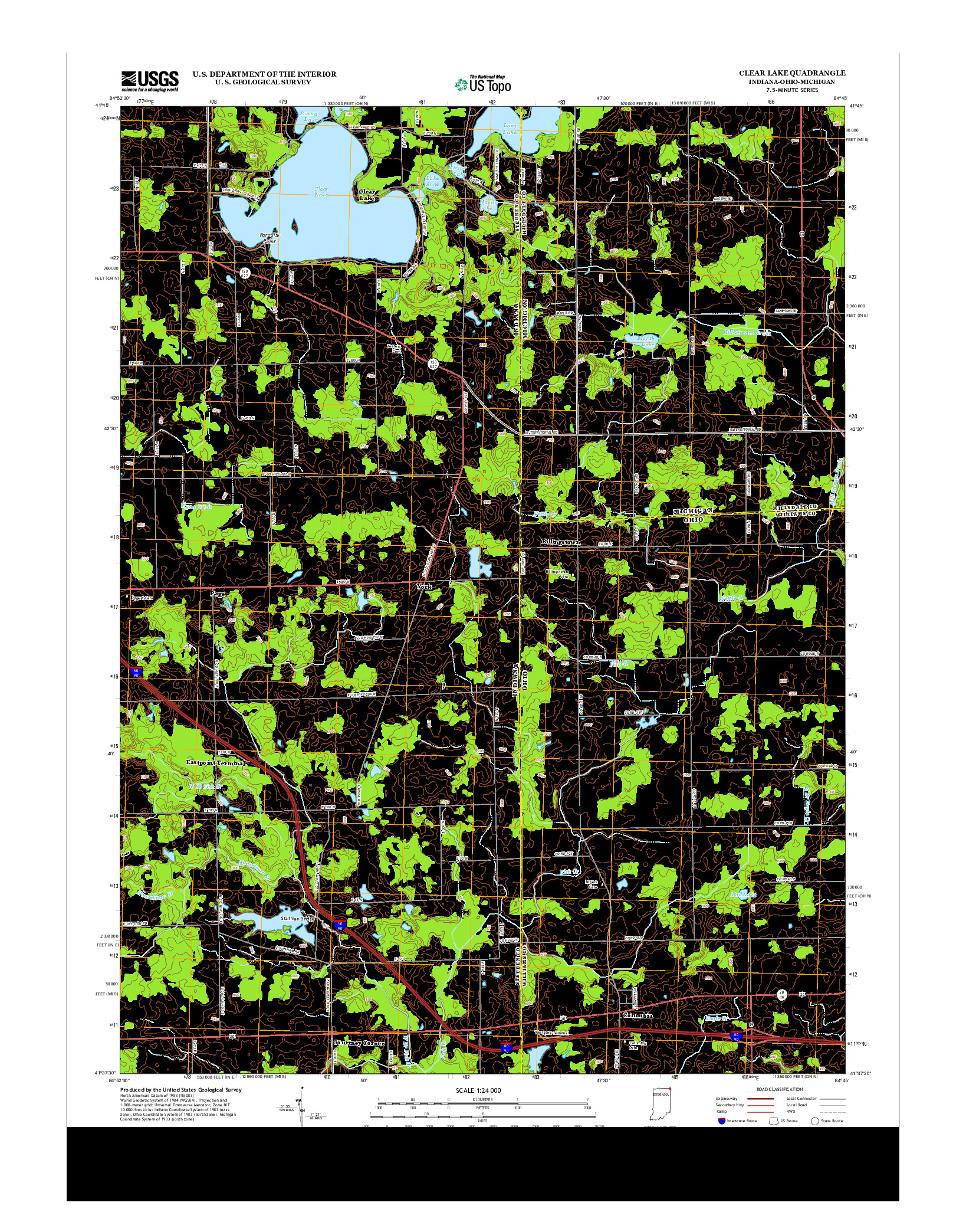 USGS US TOPO 7.5-MINUTE MAP FOR CLEAR LAKE, IN-OH-MI 2013