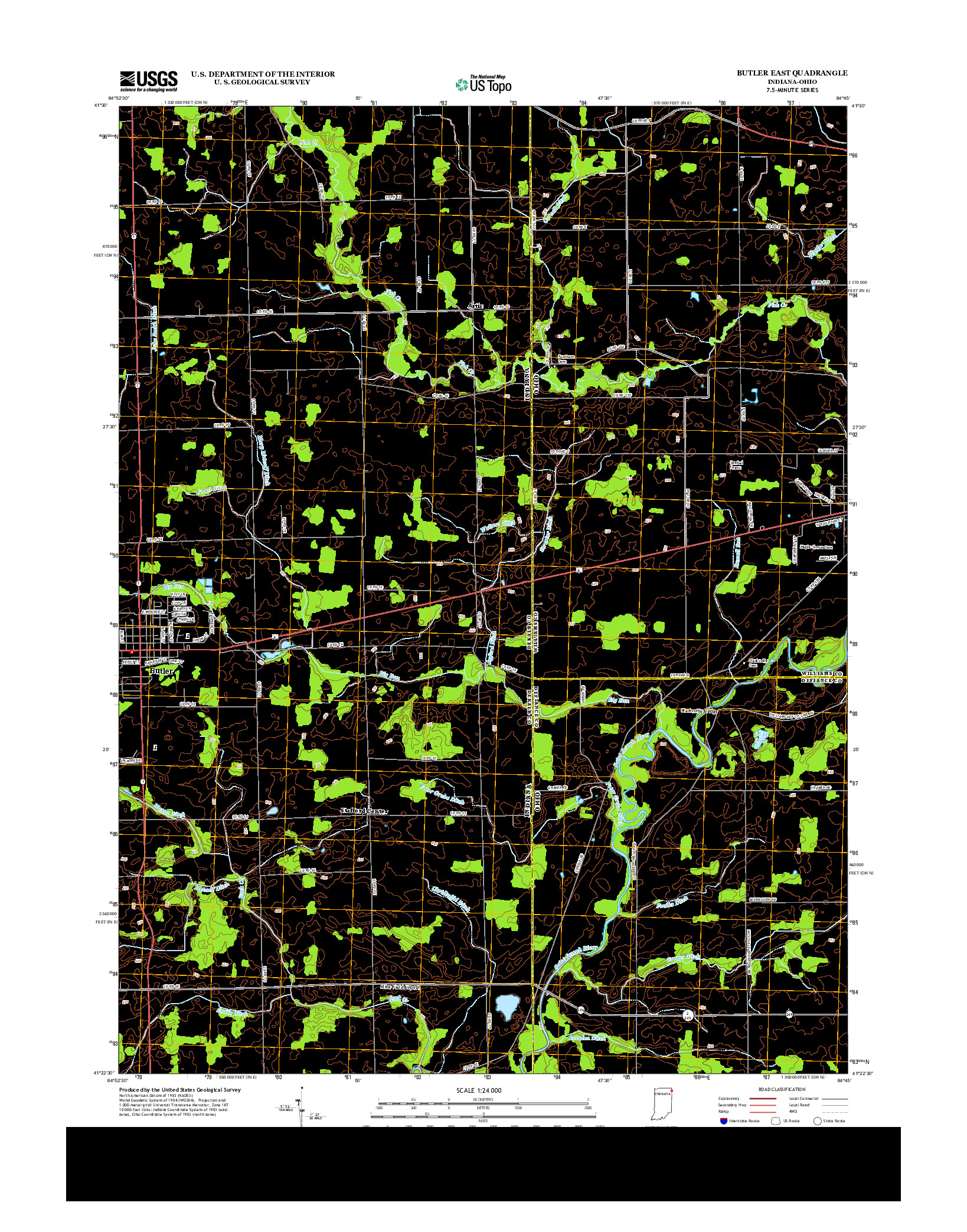 USGS US TOPO 7.5-MINUTE MAP FOR BUTLER EAST, IN-OH 2013