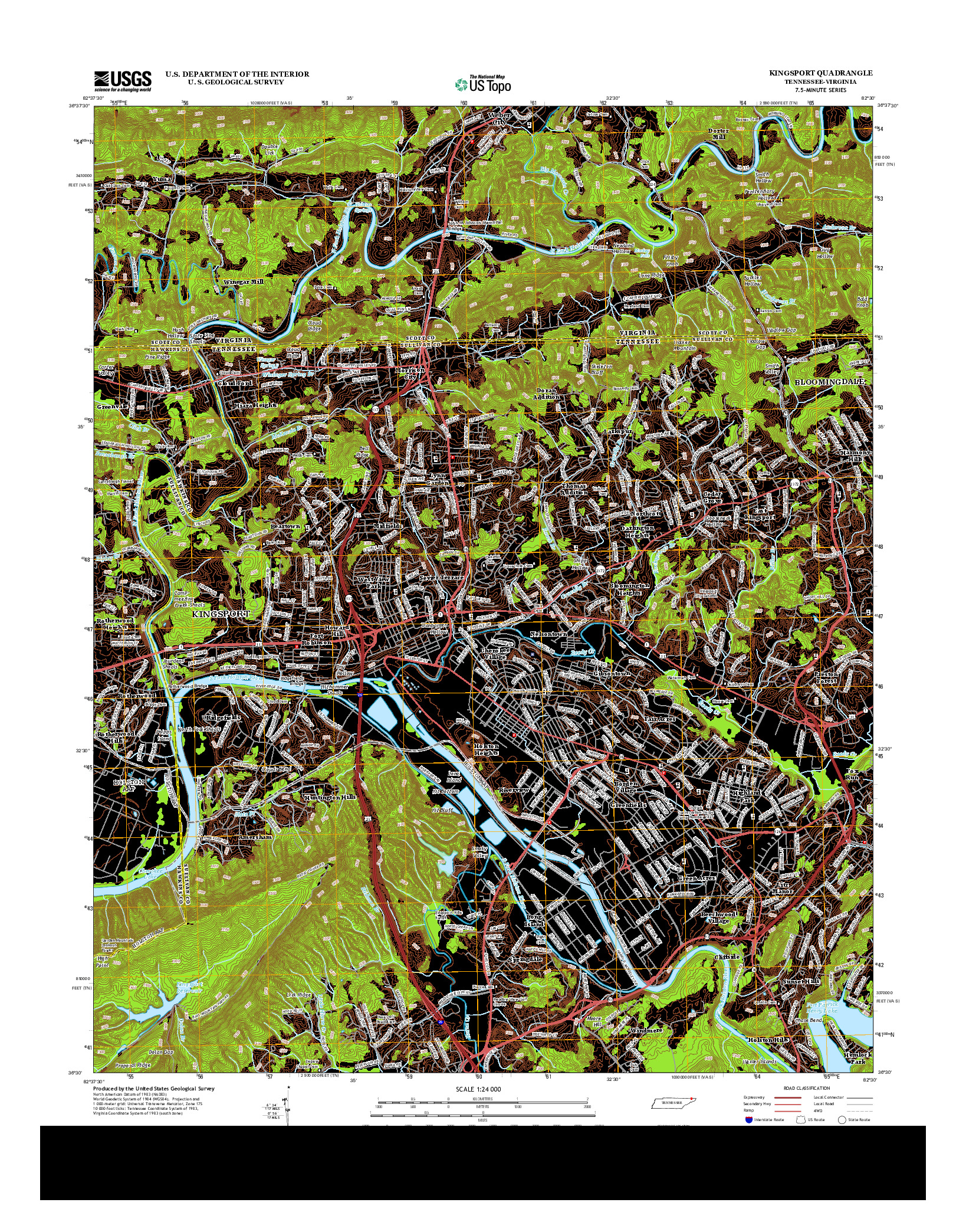 USGS US TOPO 7.5-MINUTE MAP FOR KINGSPORT, TN-VA 2013