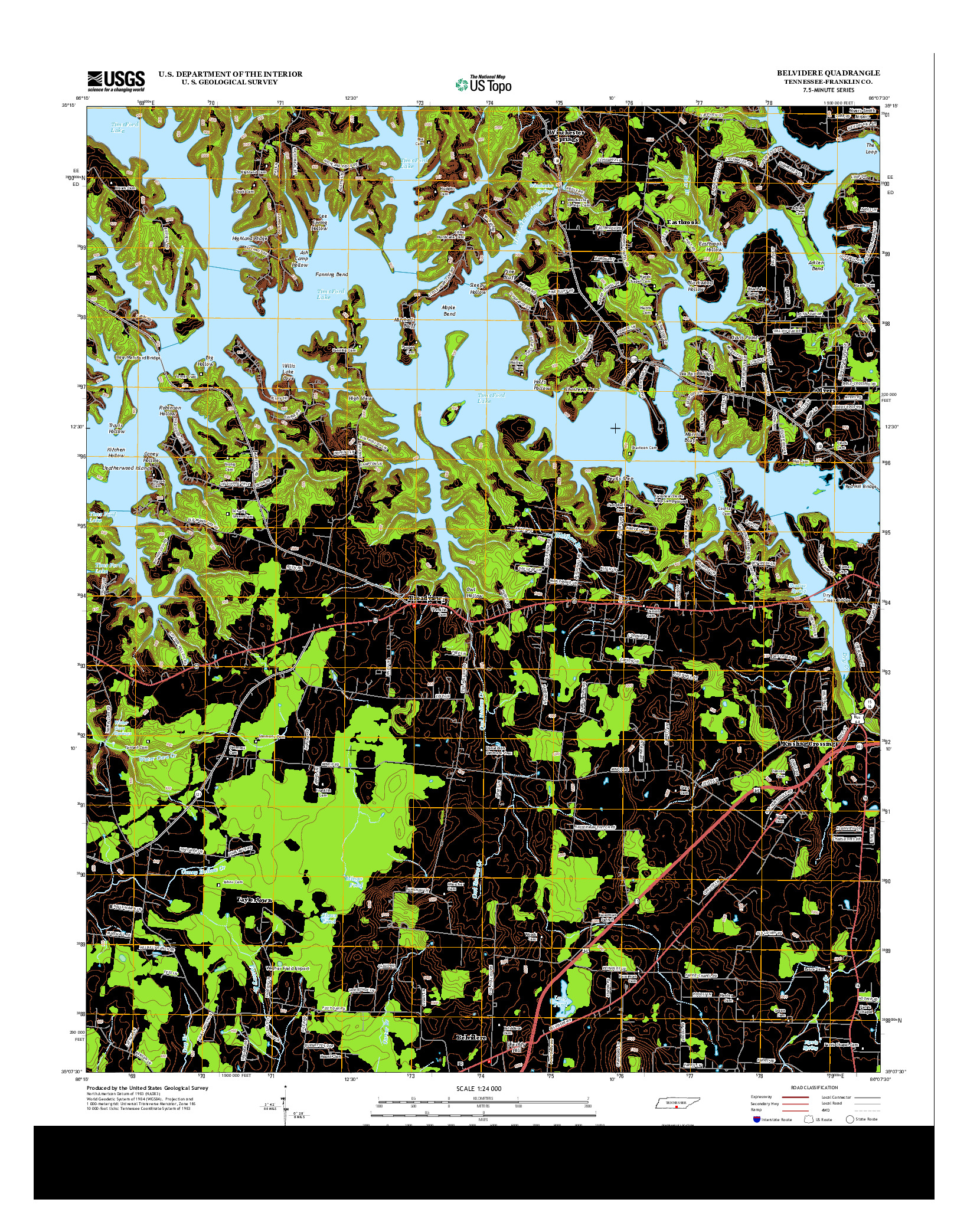 USGS US TOPO 7.5-MINUTE MAP FOR BELVIDERE, TN 2013