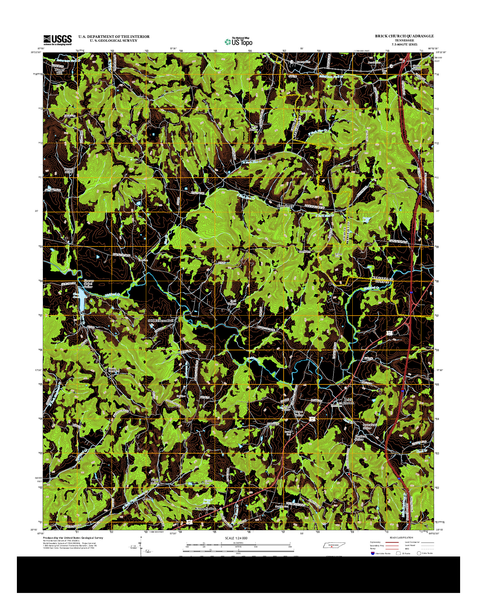 USGS US TOPO 7.5-MINUTE MAP FOR BRICK CHURCH, TN 2013
