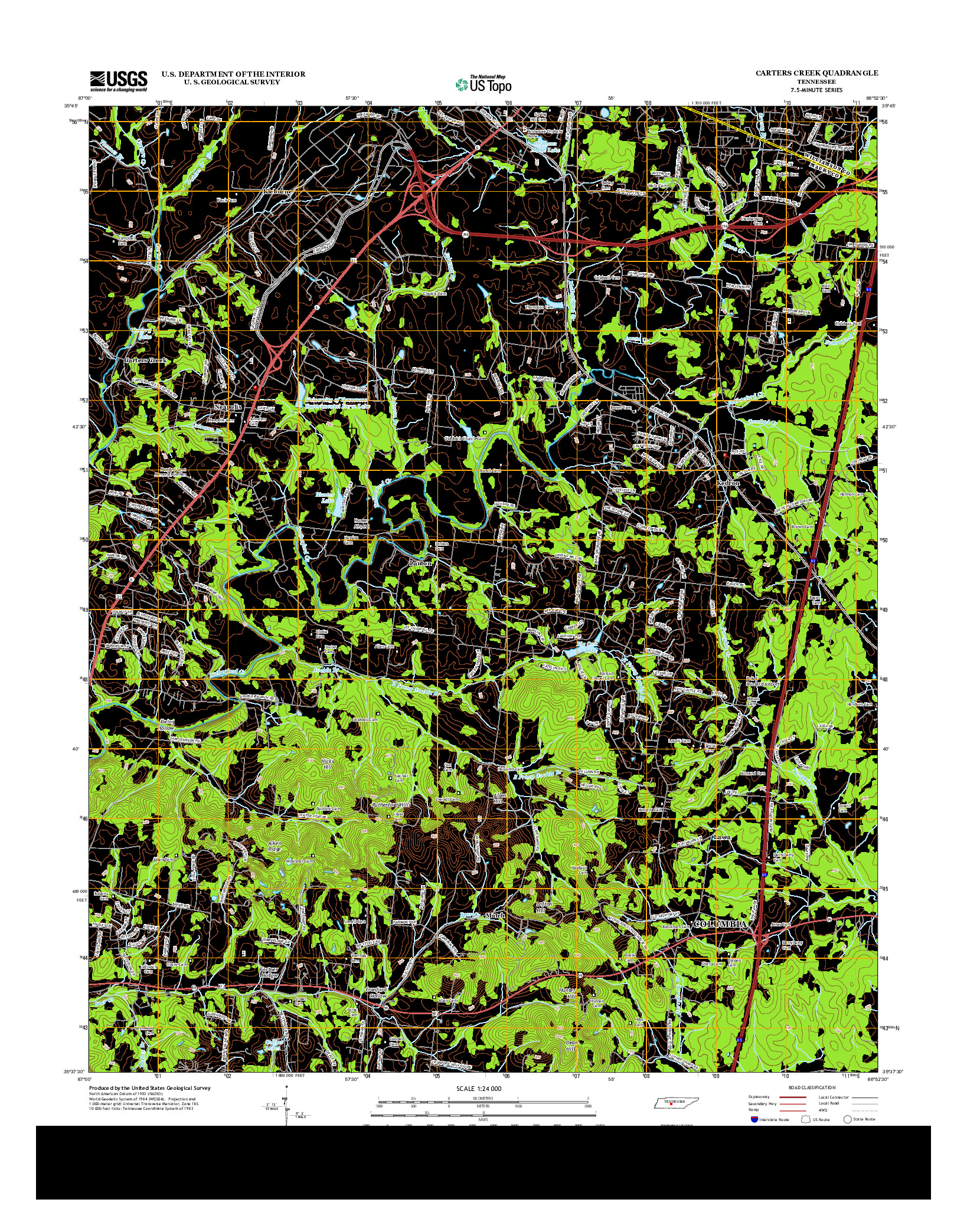 USGS US TOPO 7.5-MINUTE MAP FOR CARTERS CREEK, TN 2013