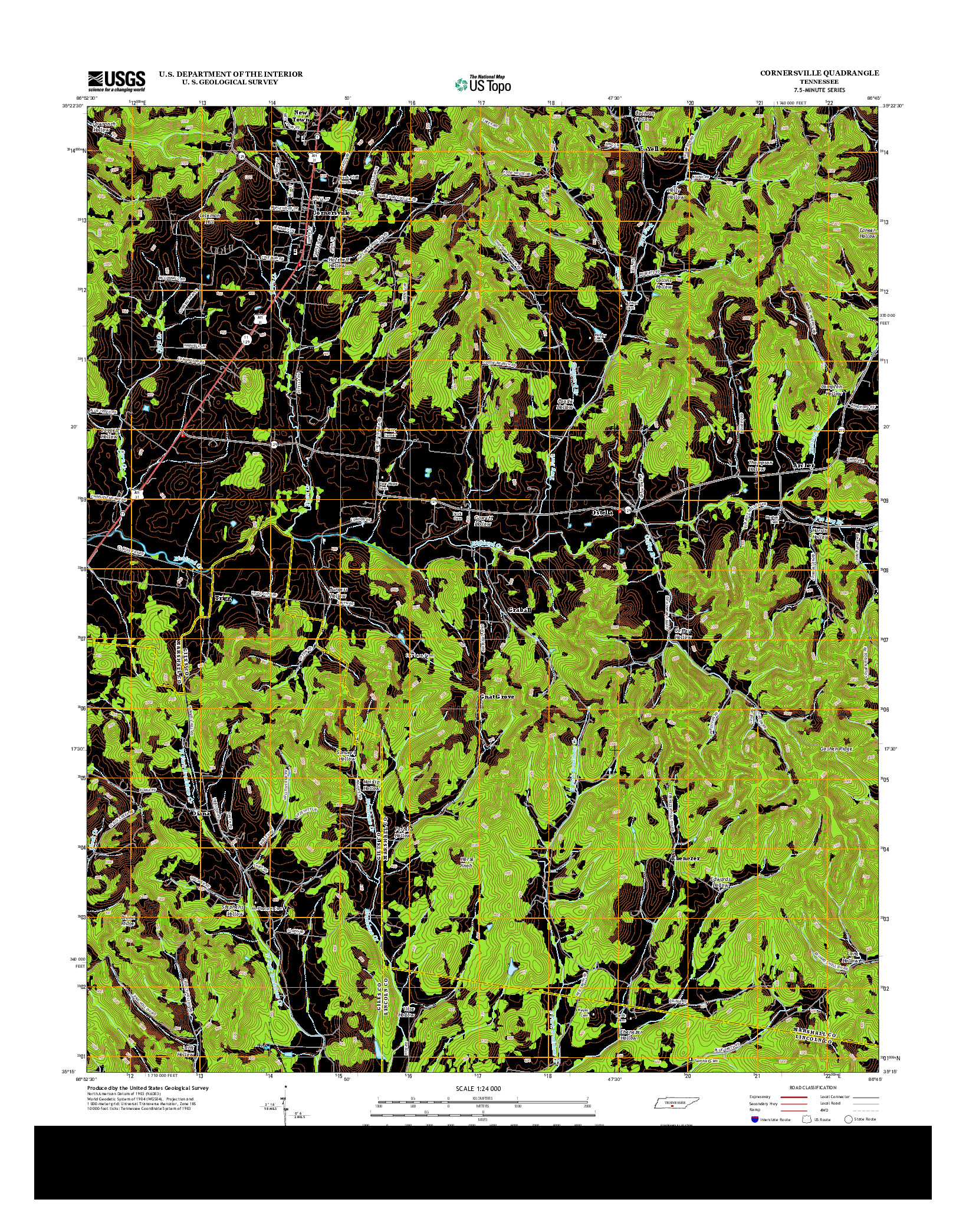 USGS US TOPO 7.5-MINUTE MAP FOR CORNERSVILLE, TN 2013