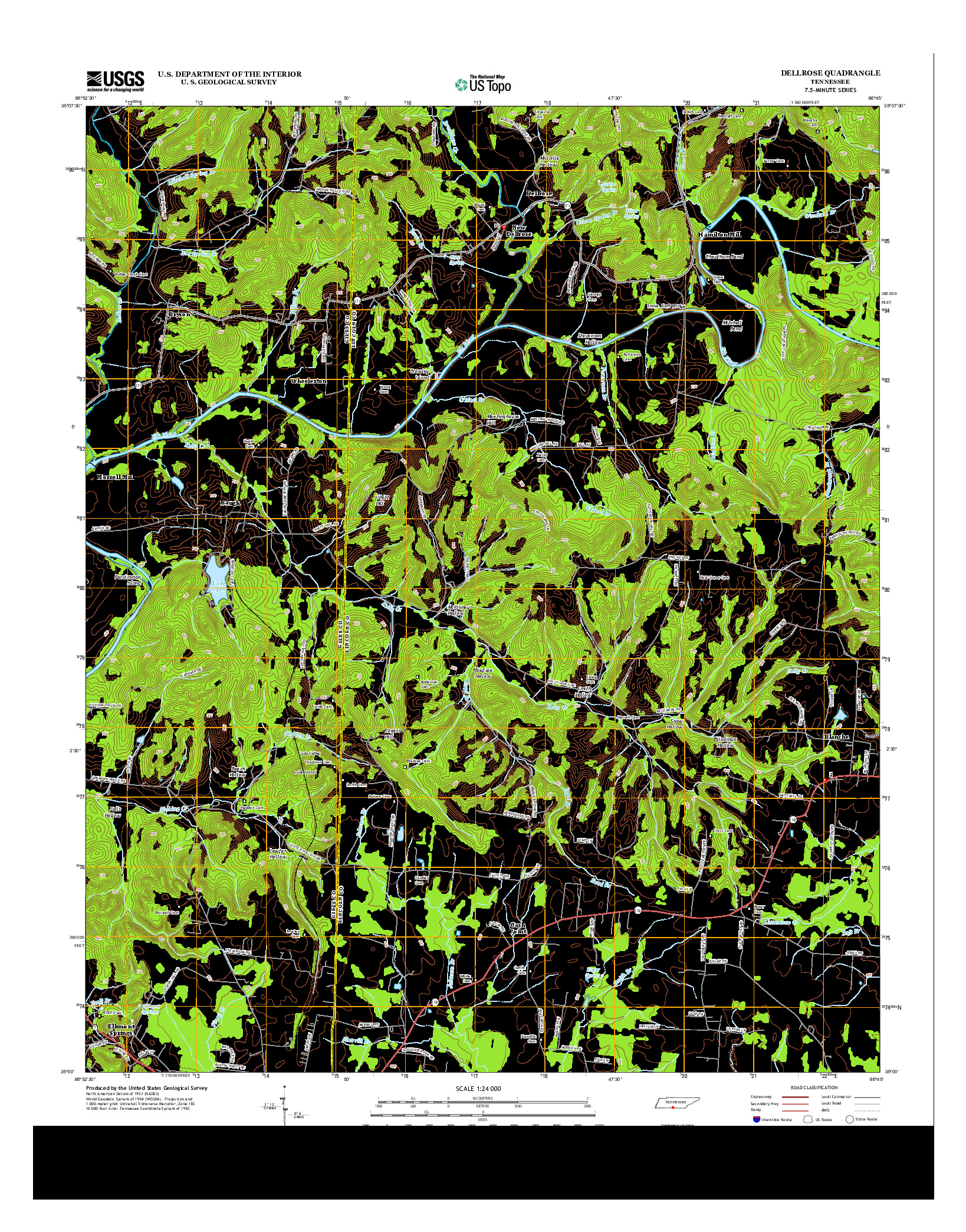 USGS US TOPO 7.5-MINUTE MAP FOR DELLROSE, TN 2013