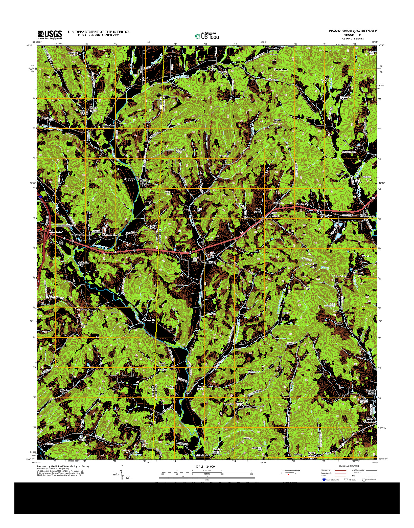 USGS US TOPO 7.5-MINUTE MAP FOR FRANKEWING, TN 2013