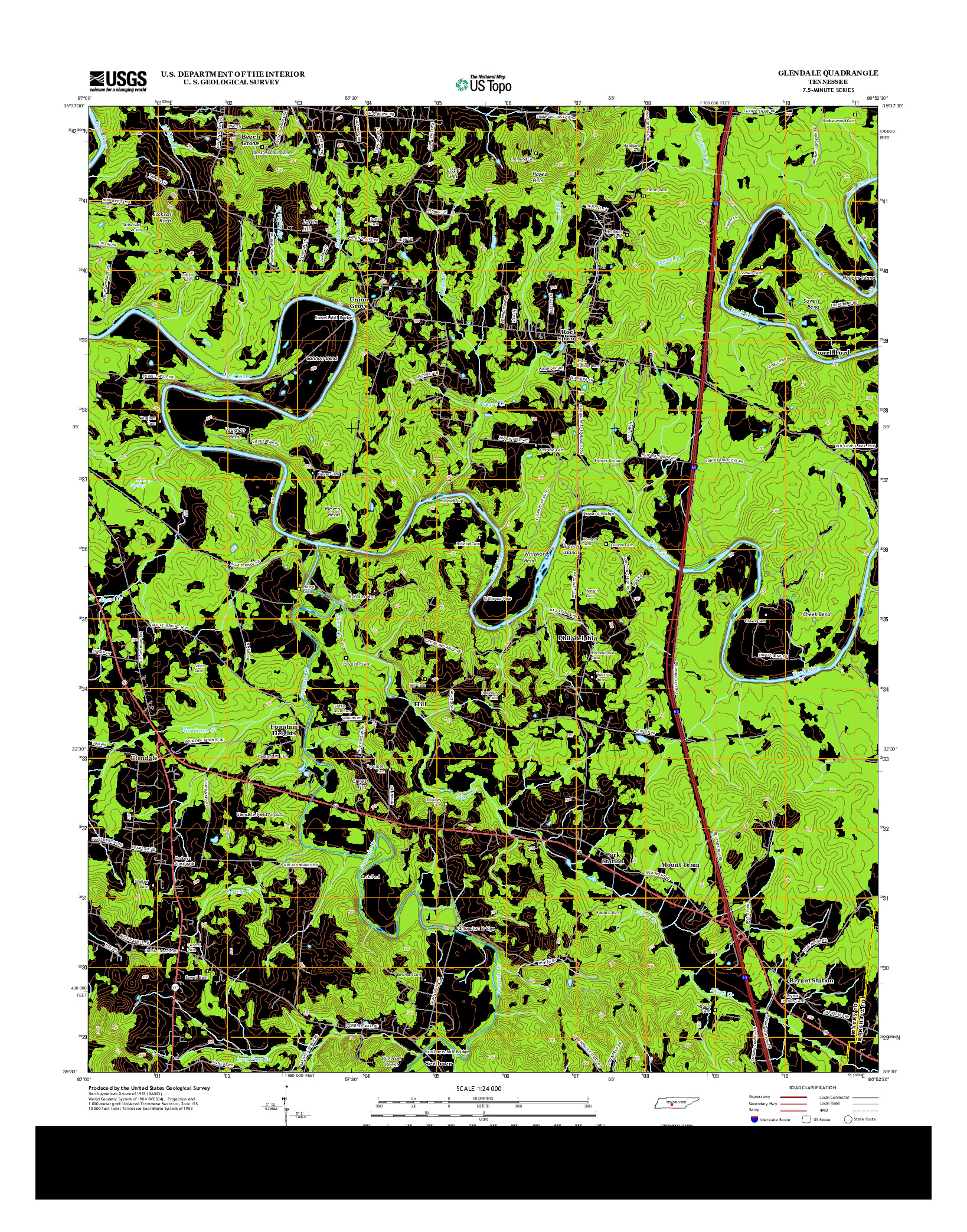 USGS US TOPO 7.5-MINUTE MAP FOR GLENDALE, TN 2013