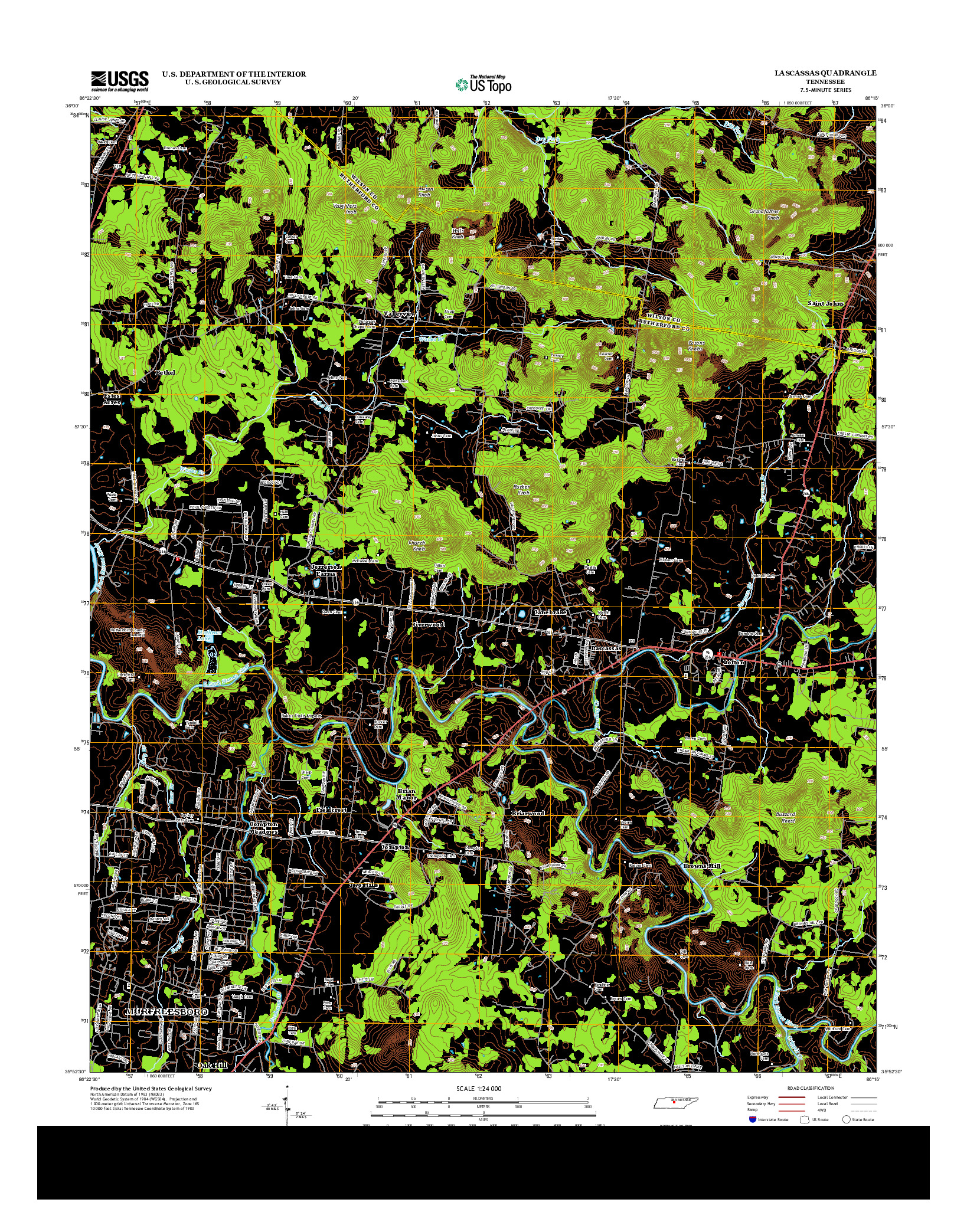 USGS US TOPO 7.5-MINUTE MAP FOR LASCASSAS, TN 2013