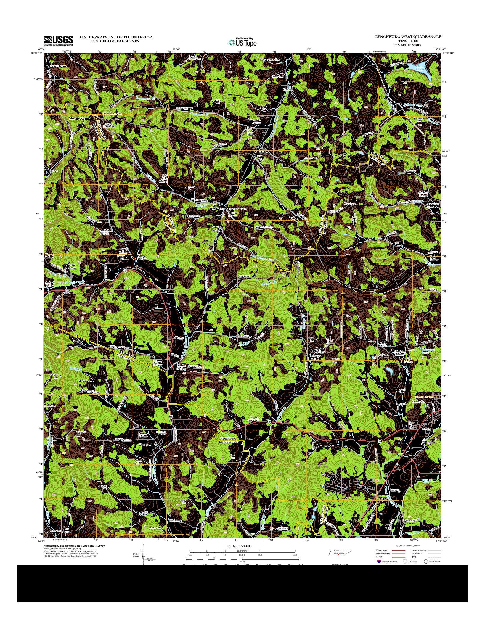 USGS US TOPO 7.5-MINUTE MAP FOR LYNCHBURG WEST, TN 2013