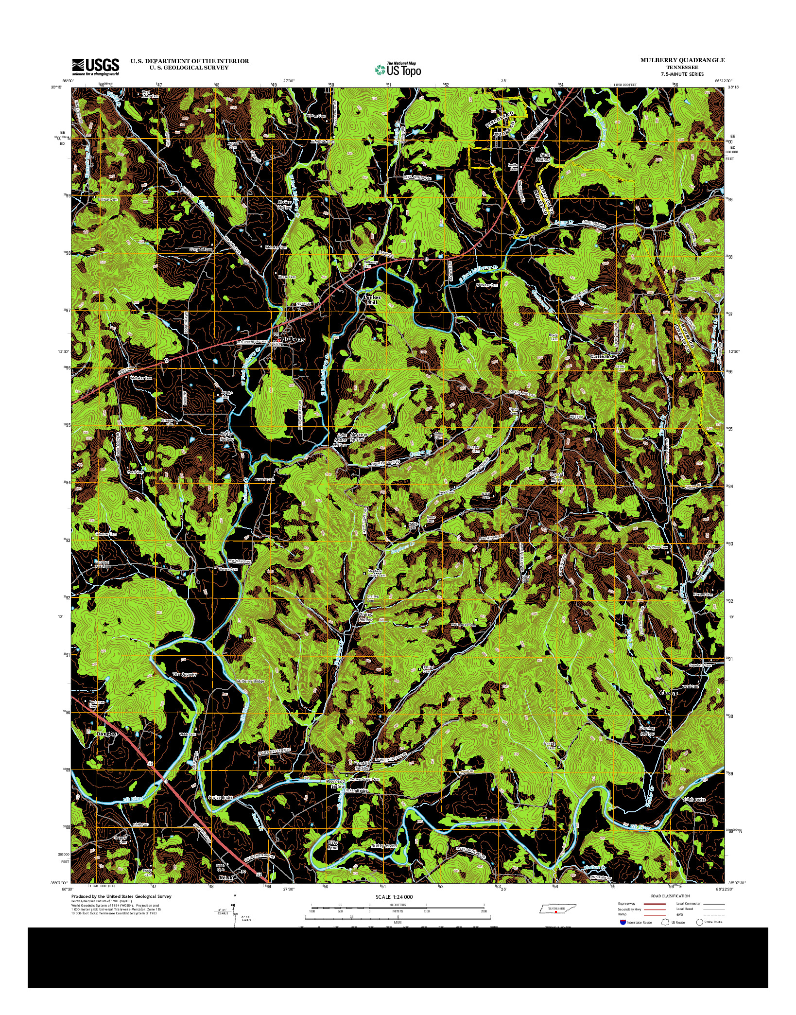 USGS US TOPO 7.5-MINUTE MAP FOR MULBERRY, TN 2013