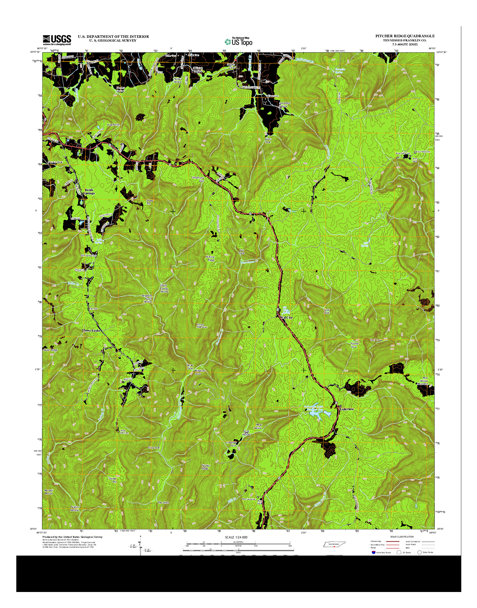 USGS US TOPO 7.5-MINUTE MAP FOR PITCHER RIDGE, TN 2013