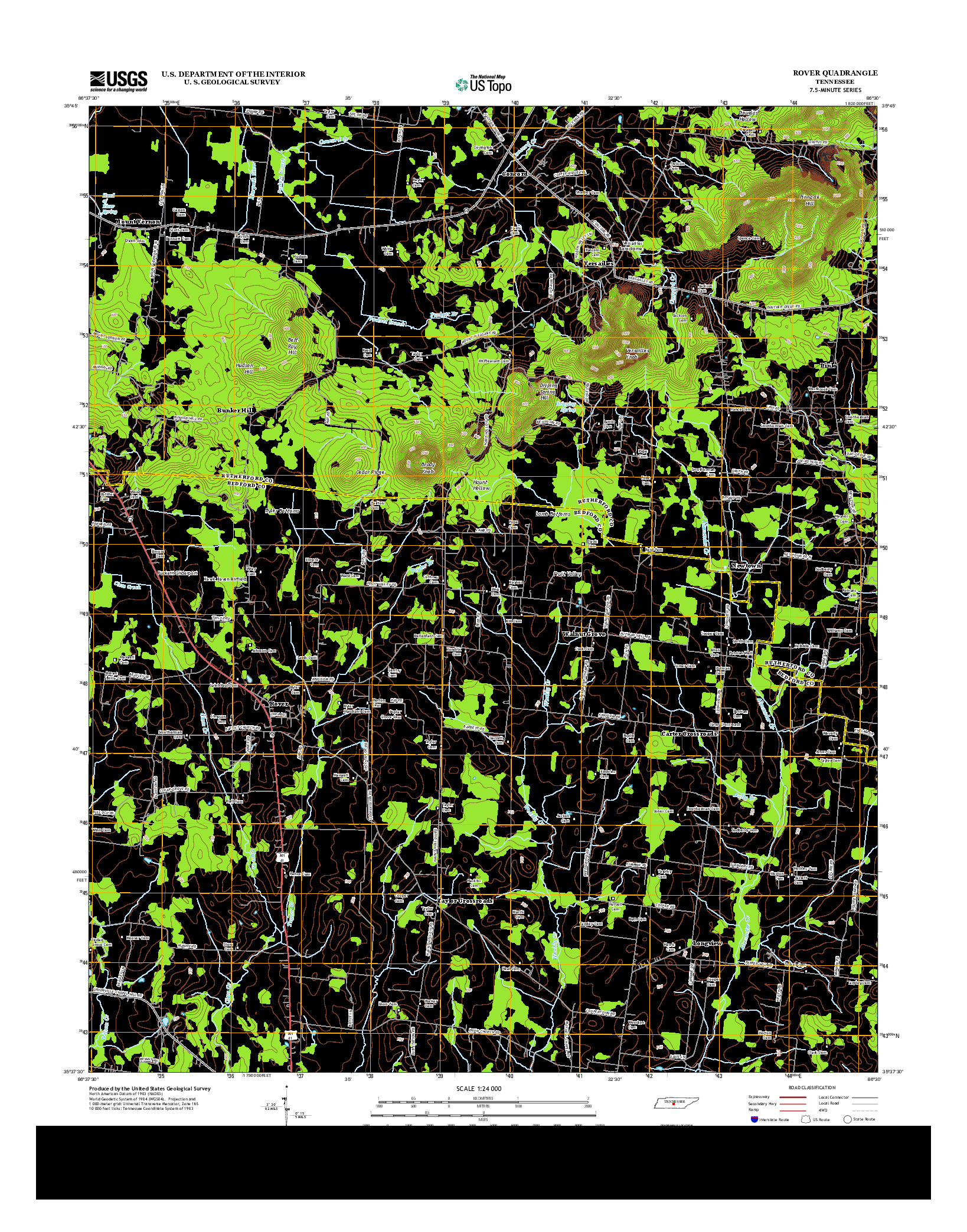 USGS US TOPO 7.5-MINUTE MAP FOR ROVER, TN 2013