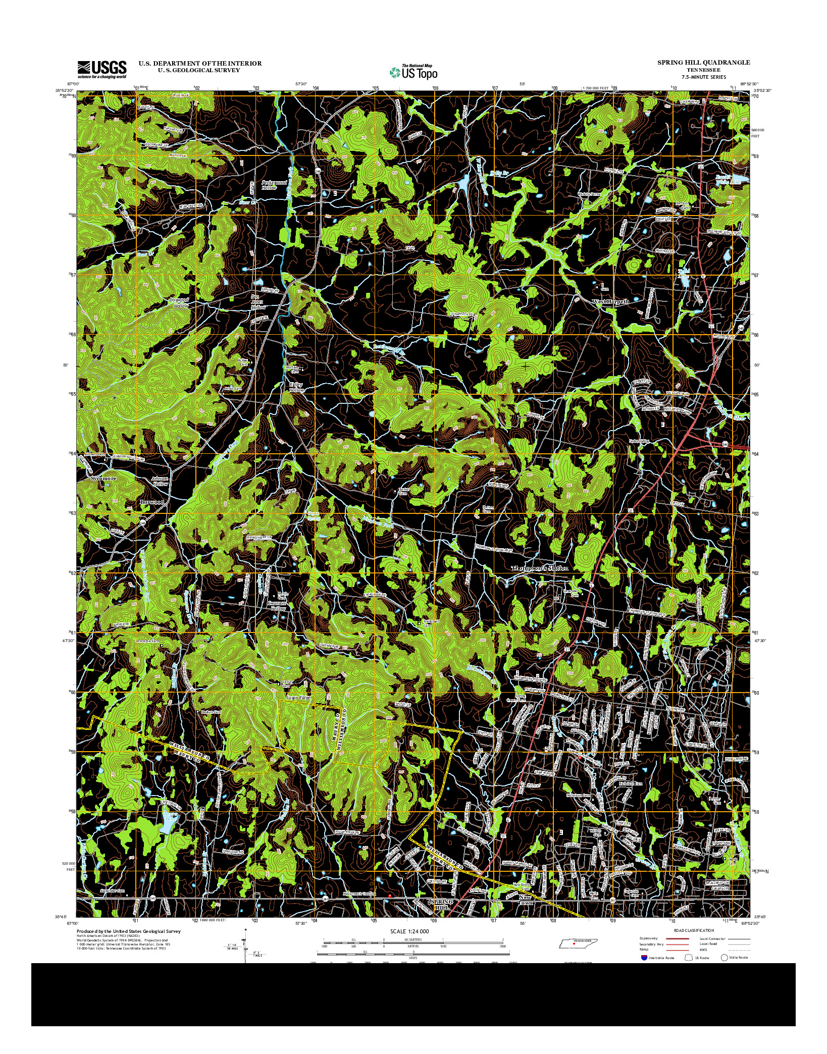 USGS US TOPO 7.5-MINUTE MAP FOR SPRING HILL, TN 2013