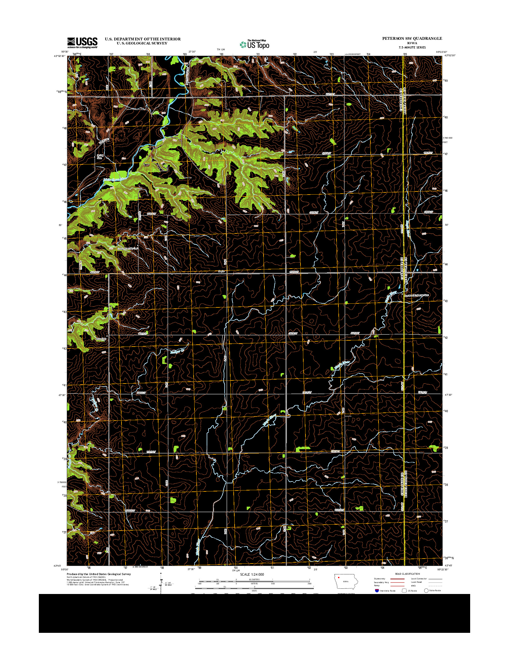 USGS US TOPO 7.5-MINUTE MAP FOR PETERSON SW, IA 2013