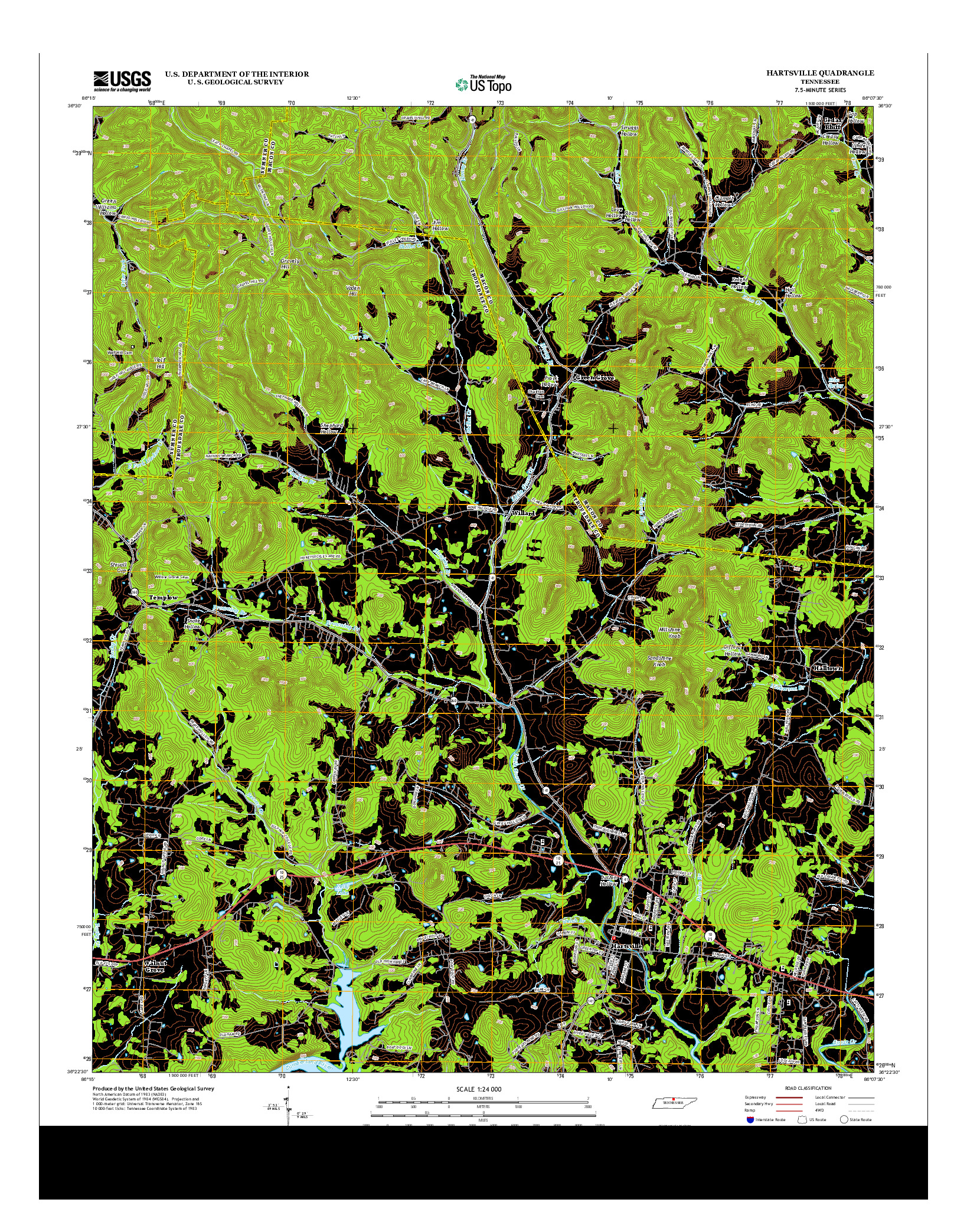 USGS US TOPO 7.5-MINUTE MAP FOR HARTSVILLE, TN 2013