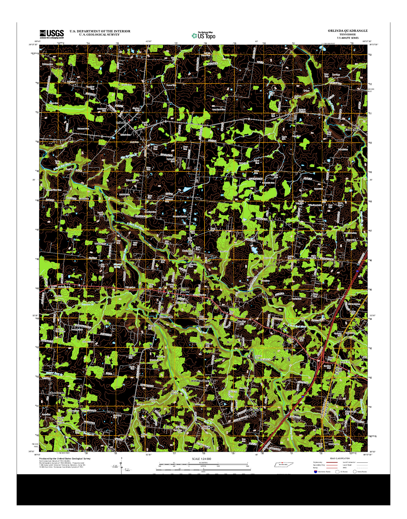 USGS US TOPO 7.5-MINUTE MAP FOR ORLINDA, TN 2013