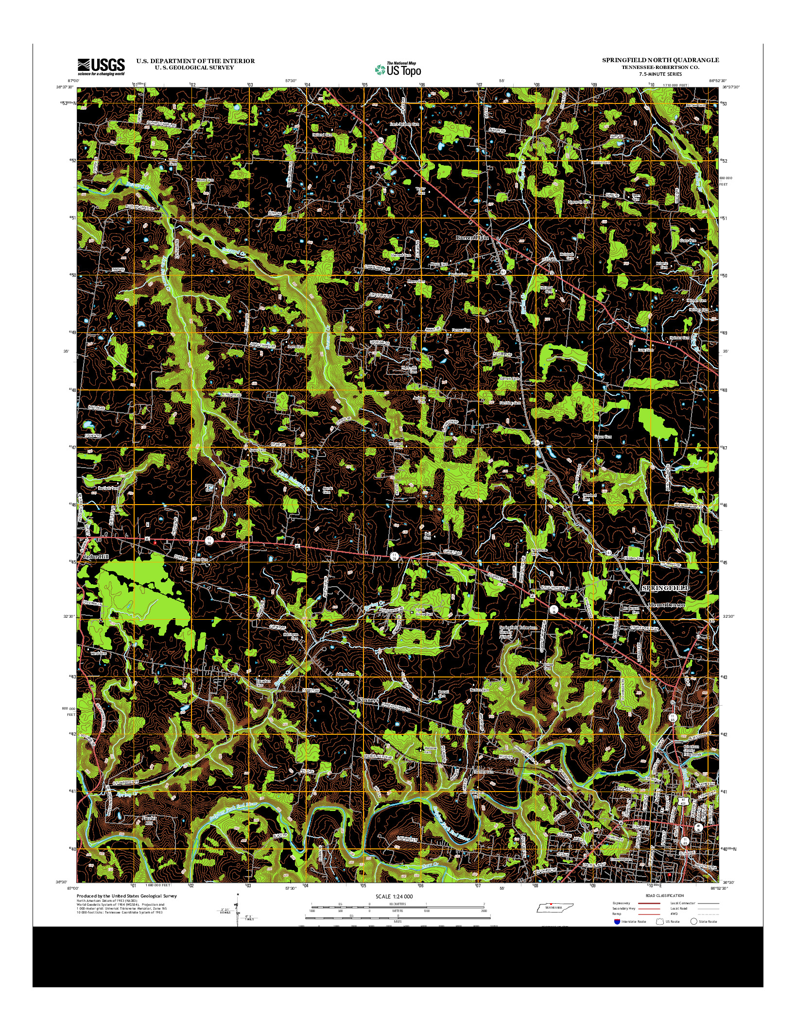 USGS US TOPO 7.5-MINUTE MAP FOR SPRINGFIELD NORTH, TN 2013