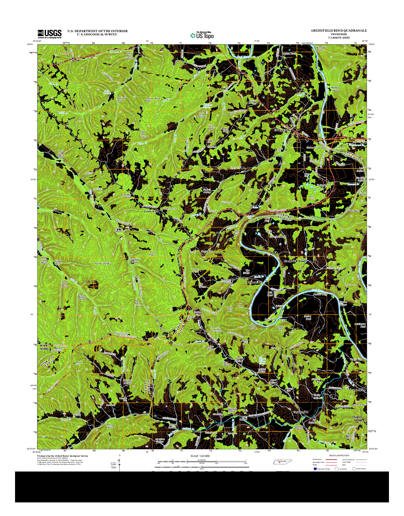 USGS US TOPO 7.5-MINUTE MAP FOR GREENFIELD BEND, TN 2013