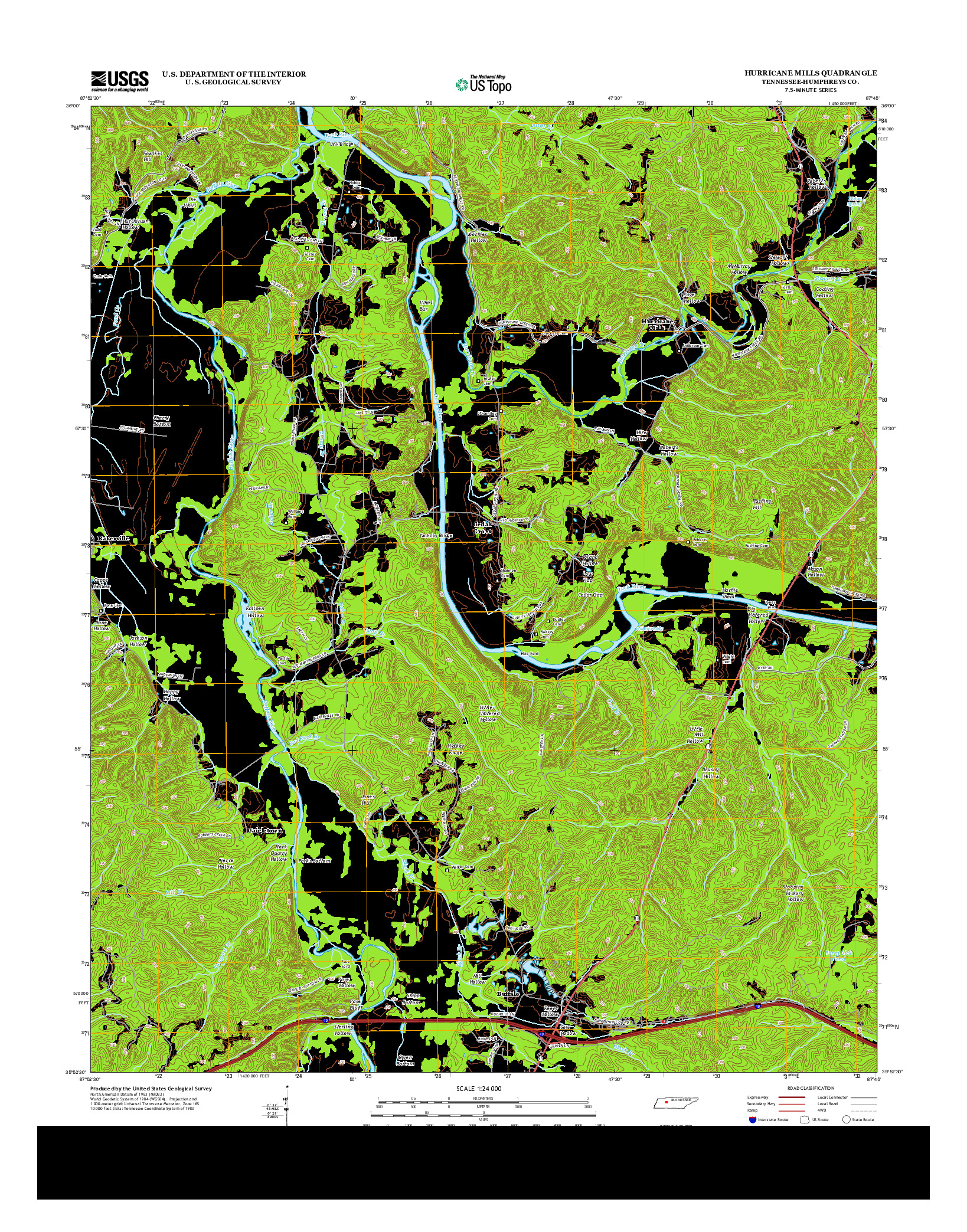 USGS US TOPO 7.5-MINUTE MAP FOR HURRICANE MILLS, TN 2013