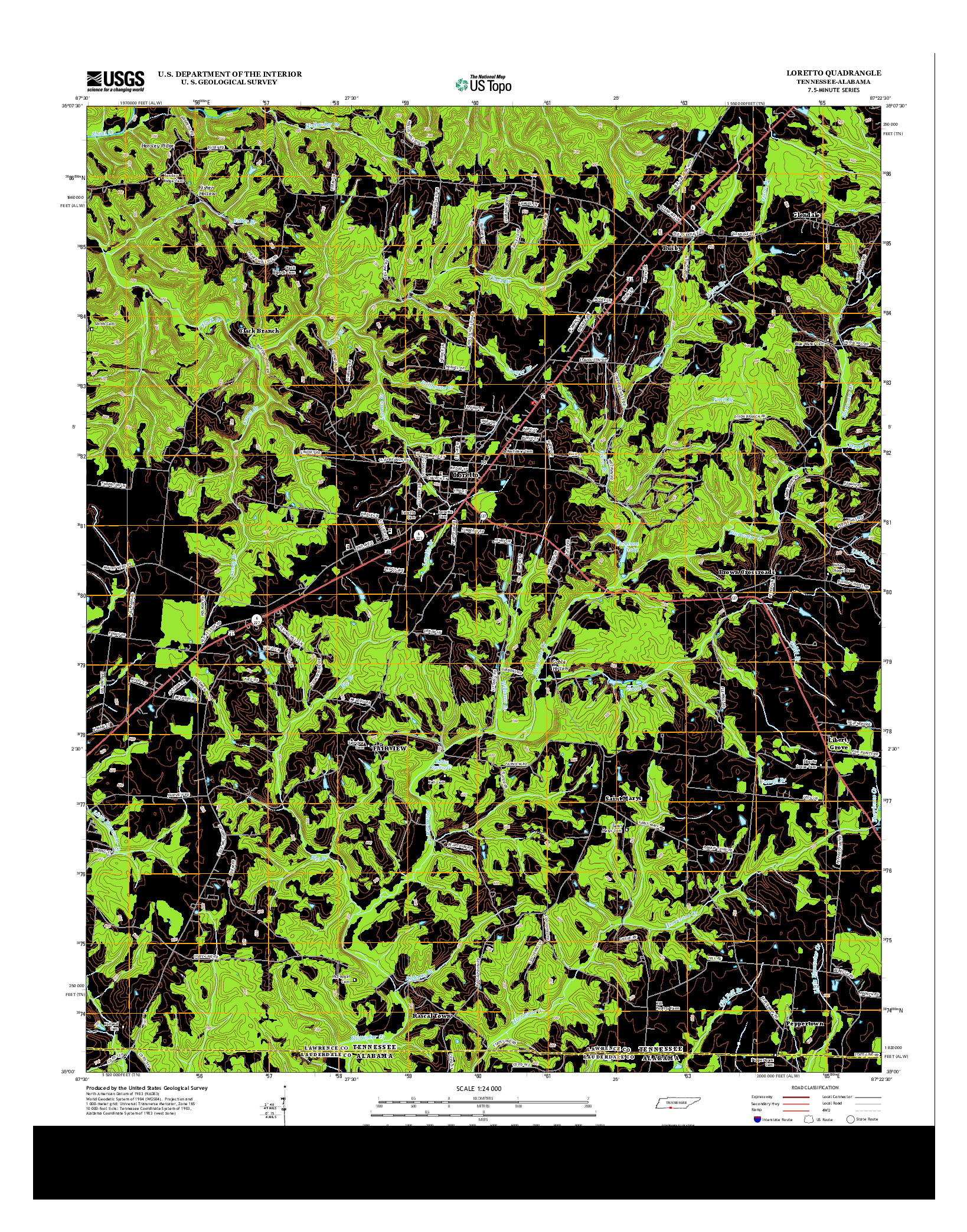 USGS US TOPO 7.5-MINUTE MAP FOR LORETTO, TN-AL 2013