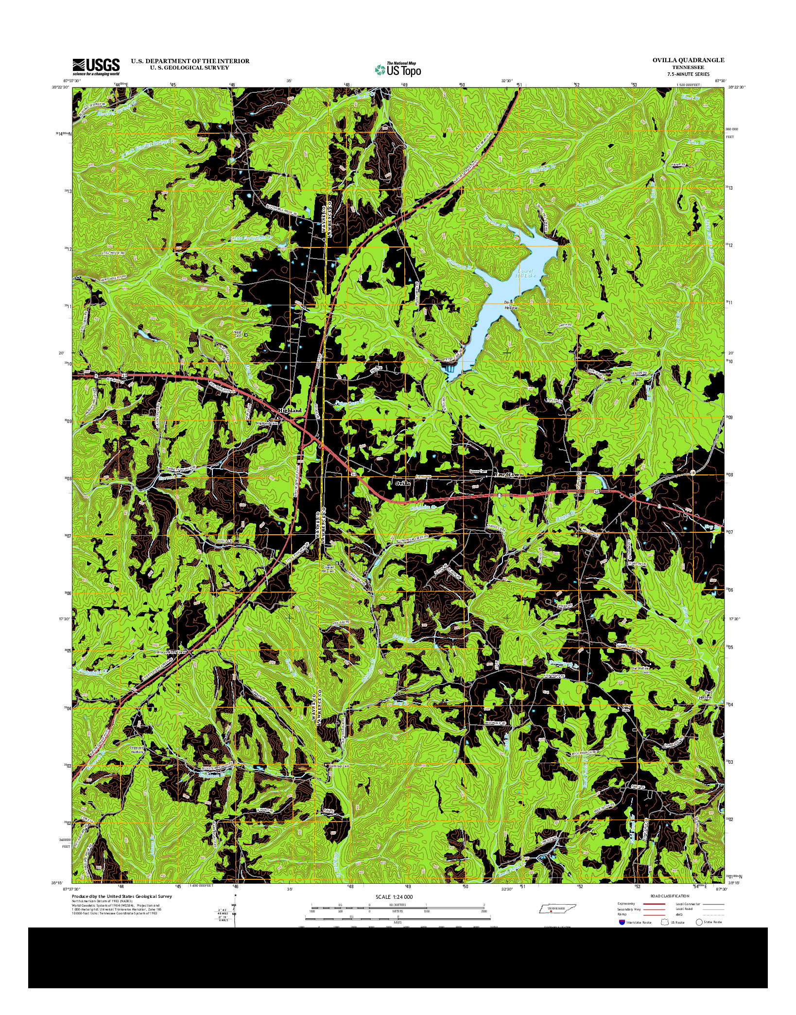 USGS US TOPO 7.5-MINUTE MAP FOR OVILLA, TN 2013