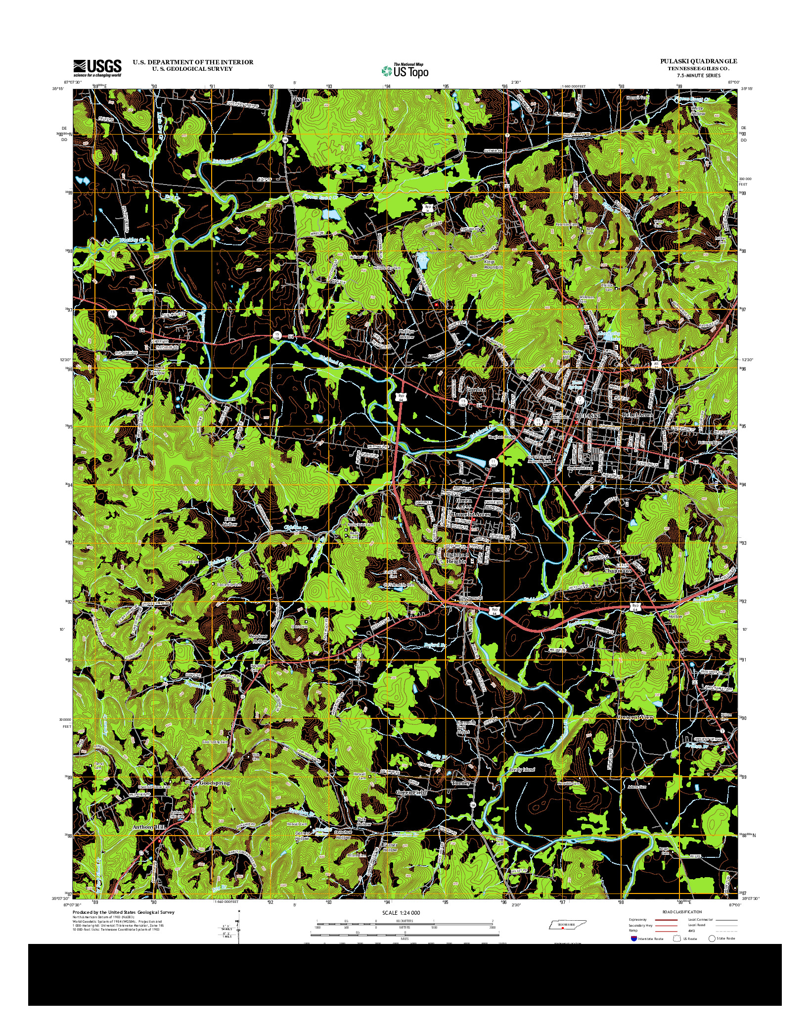 USGS US TOPO 7.5-MINUTE MAP FOR PULASKI, TN 2013