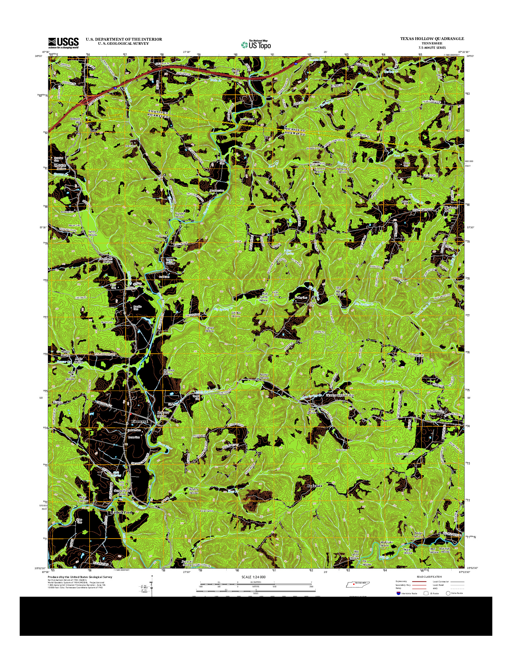 USGS US TOPO 7.5-MINUTE MAP FOR TEXAS HOLLOW, TN 2013