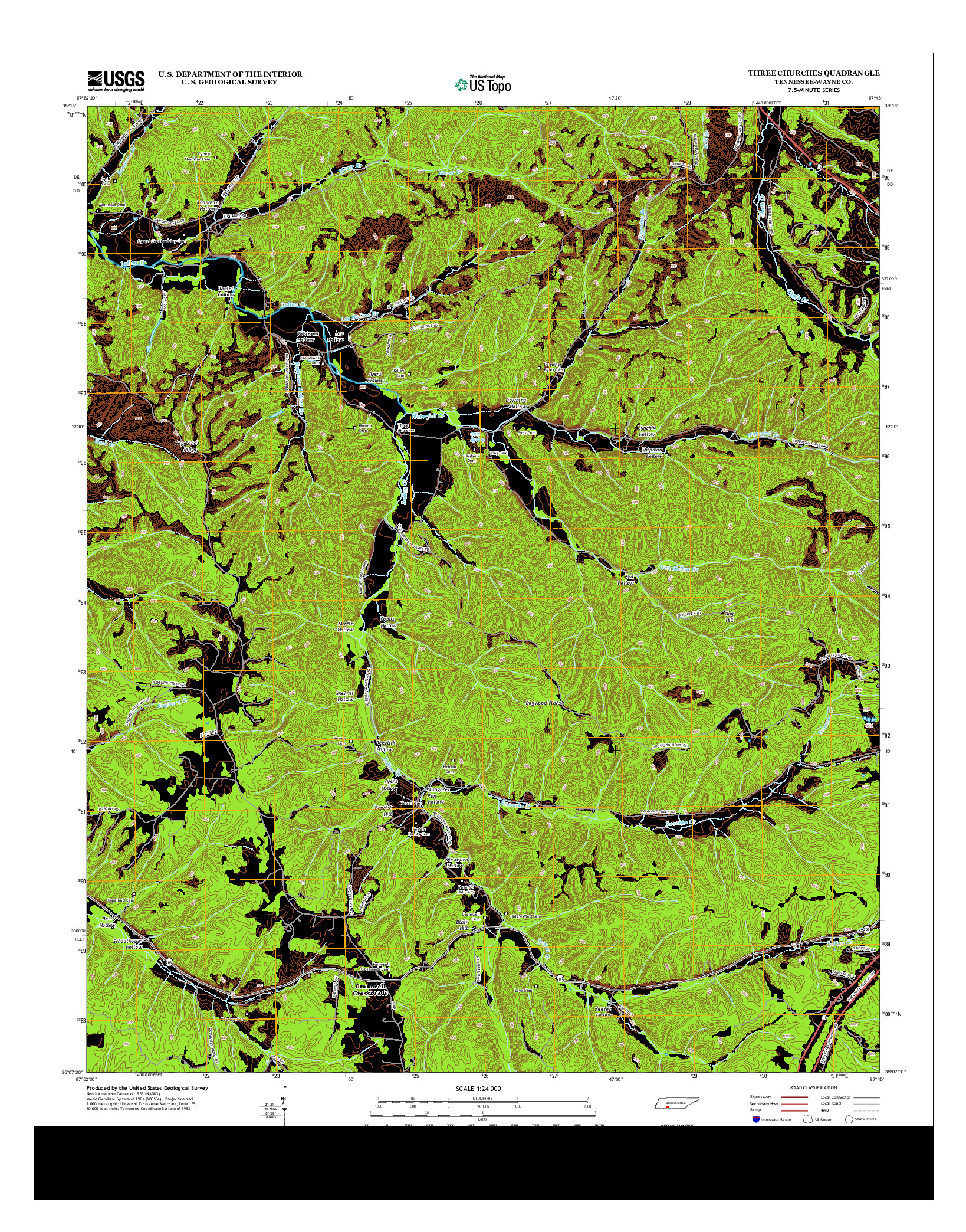USGS US TOPO 7.5-MINUTE MAP FOR THREE CHURCHES, TN 2013